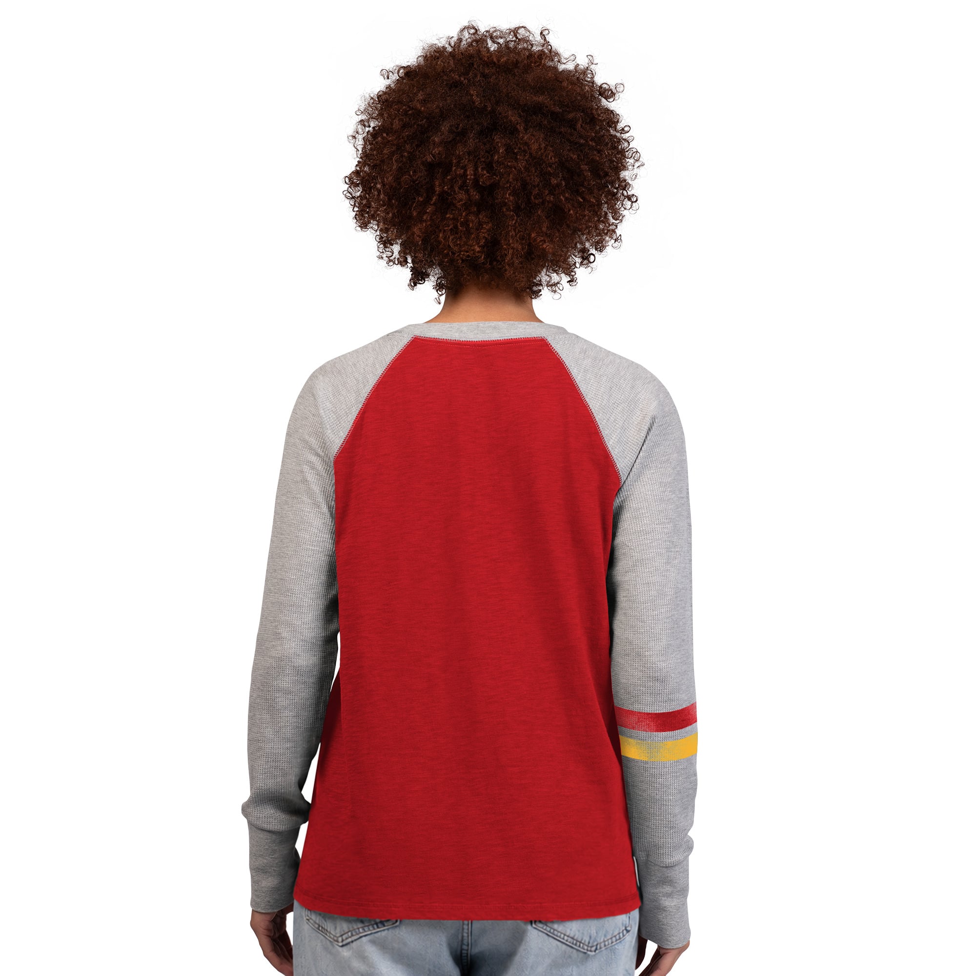T-shirt à manches longues raglan en maille gaufrée Starter rouge/gris Kansas City Chiefs pour femmes
