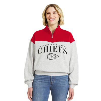  Kansas City Chiefs WEAR by Erin Andrews Women's Colorblock Half-Zip Pullover - Heather Gray
