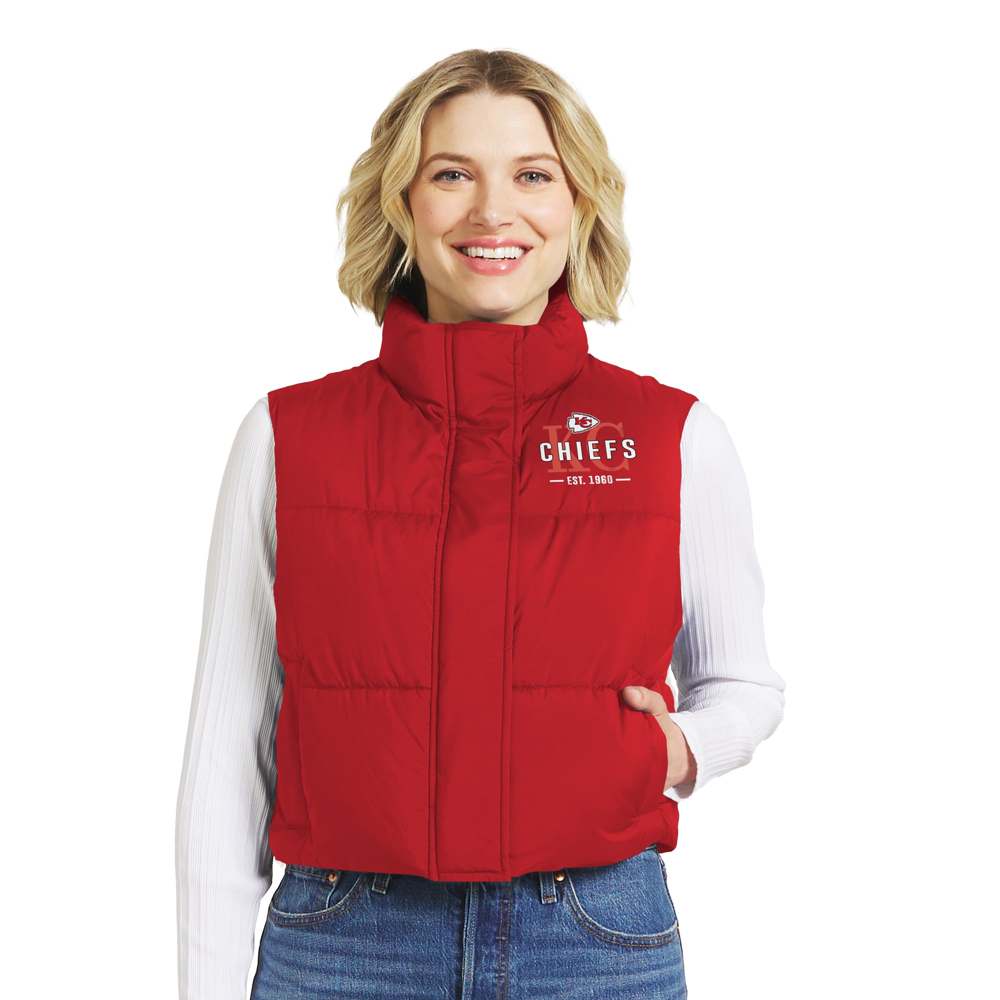 Gilet sans manches court zippé rouge Kansas City Chiefs de la marque WEAR by Erin Andrews pour femmes