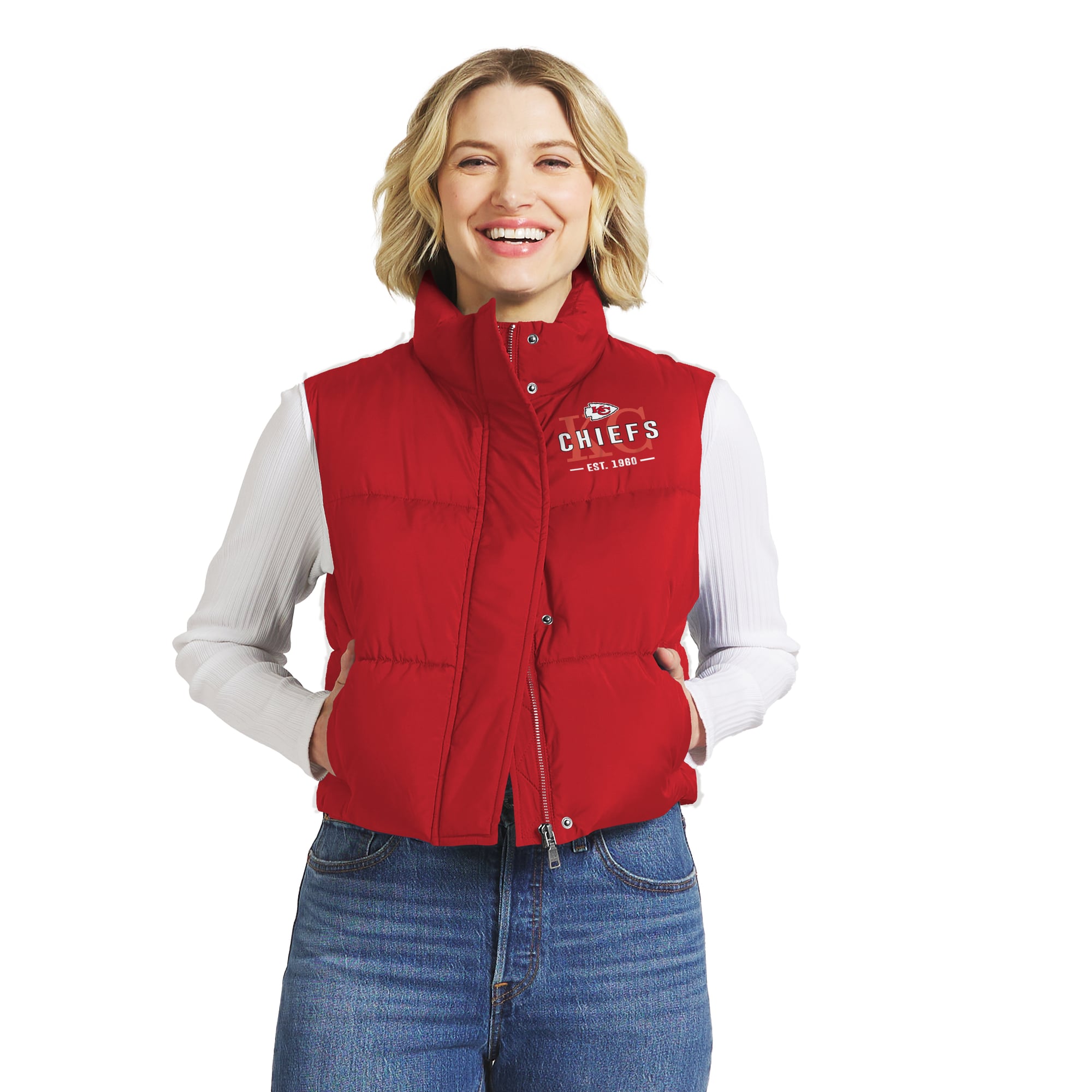 Gilet sans manches court zippé rouge Kansas City Chiefs de la marque WEAR by Erin Andrews pour femmes