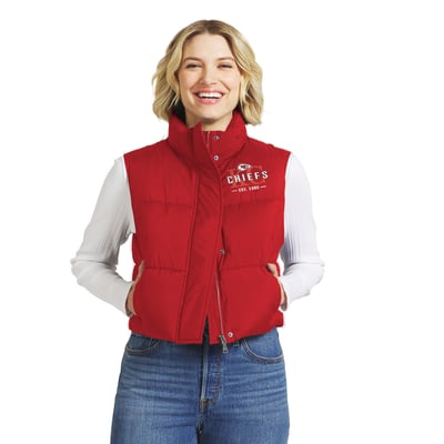  Kansas City Chiefs WEAR by Erin Andrews Women's Cropped Puffer Full-Zip Vest - Red