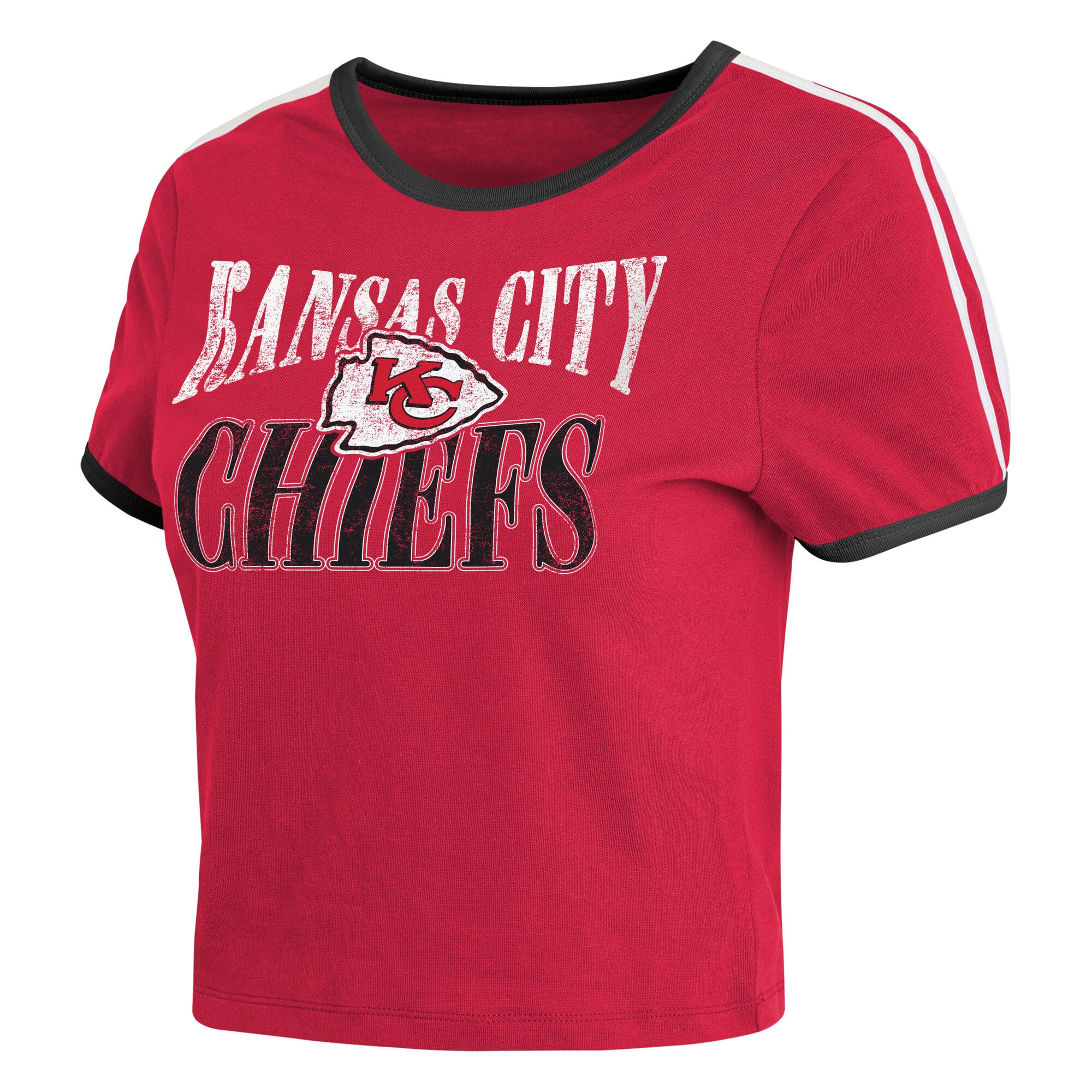 Women's WEAR by Erin Andrews  Red Kansas City Chiefs Cropped Throwback Ringer Baby T-Shirt