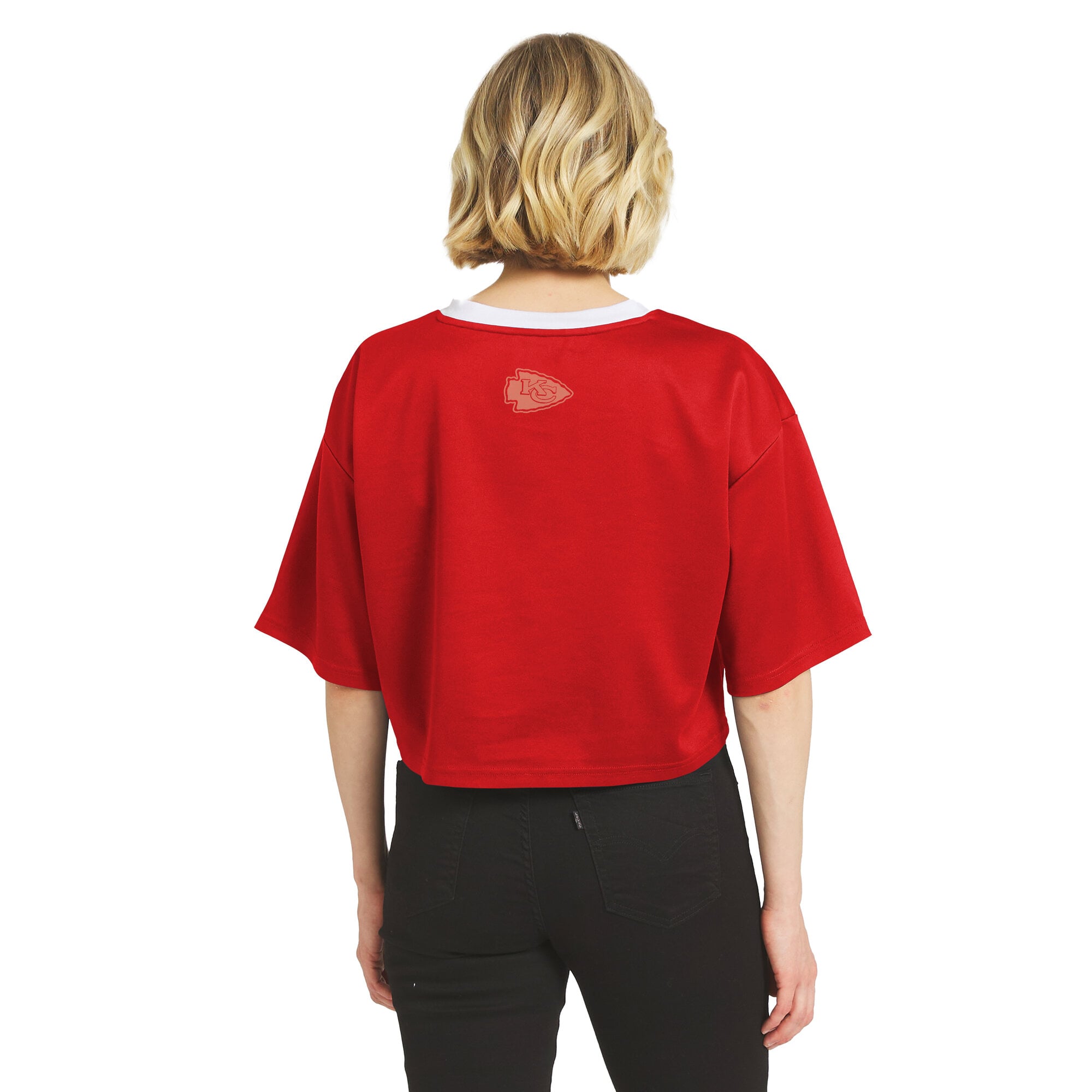 Women's WEAR by Erin Andrews Red Kansas City Chiefs Cropped V-Neck Jersey T-Shirt