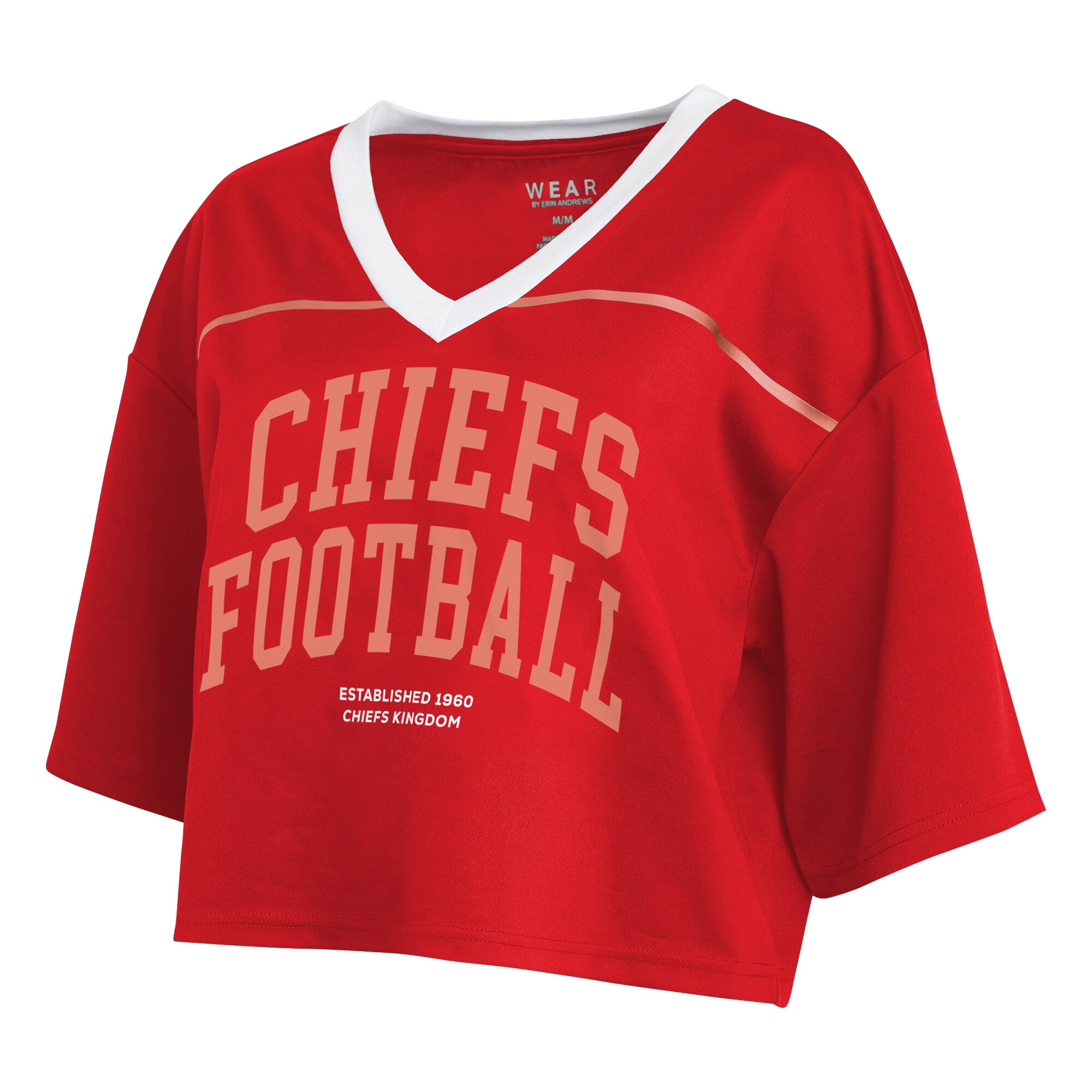 Women's WEAR by Erin Andrews Red Kansas City Chiefs Cropped V-Neck Jersey T-Shirt