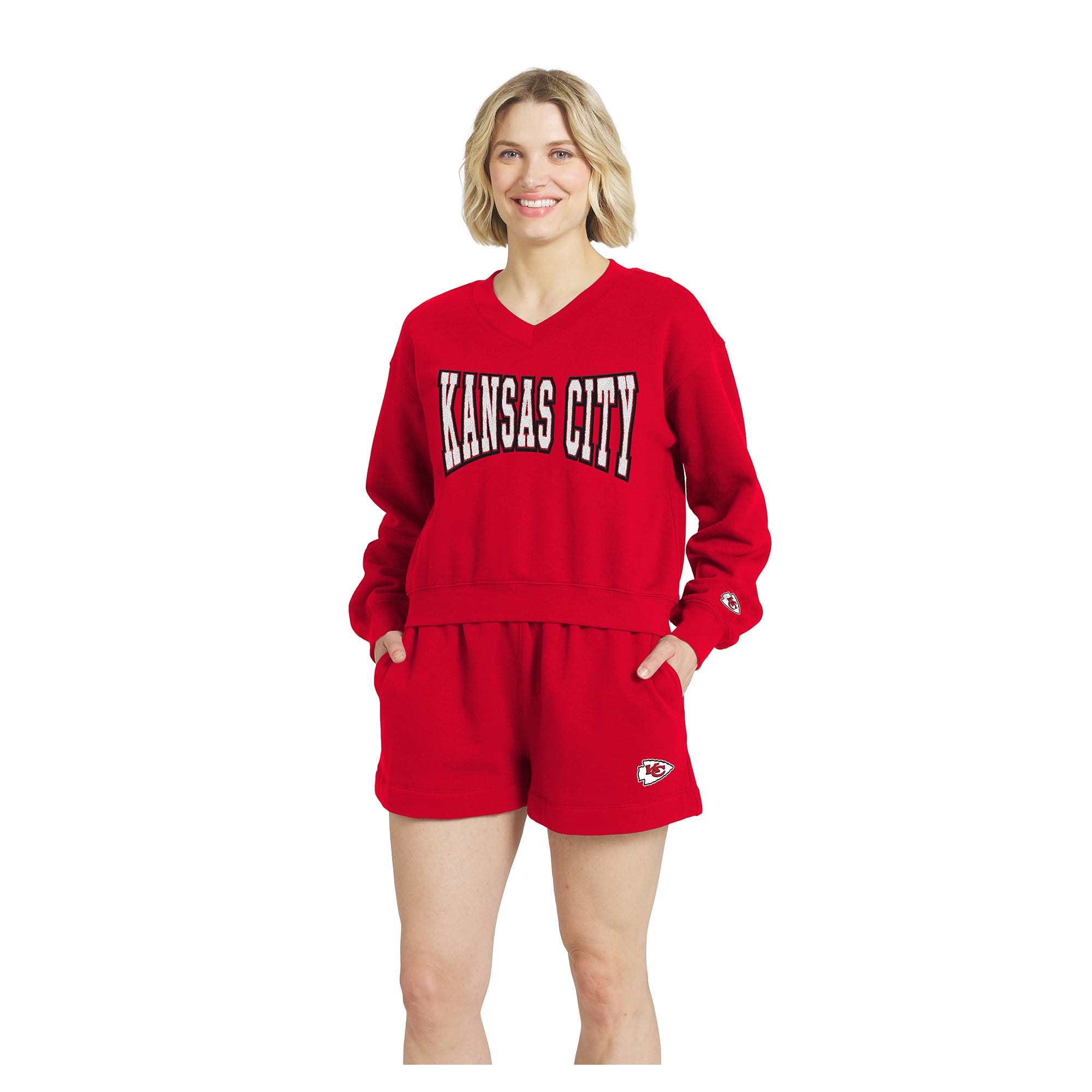 Women's WEAR by Erin Andrews Red Kansas City Chiefs Fleece V-Neck Lounge Set