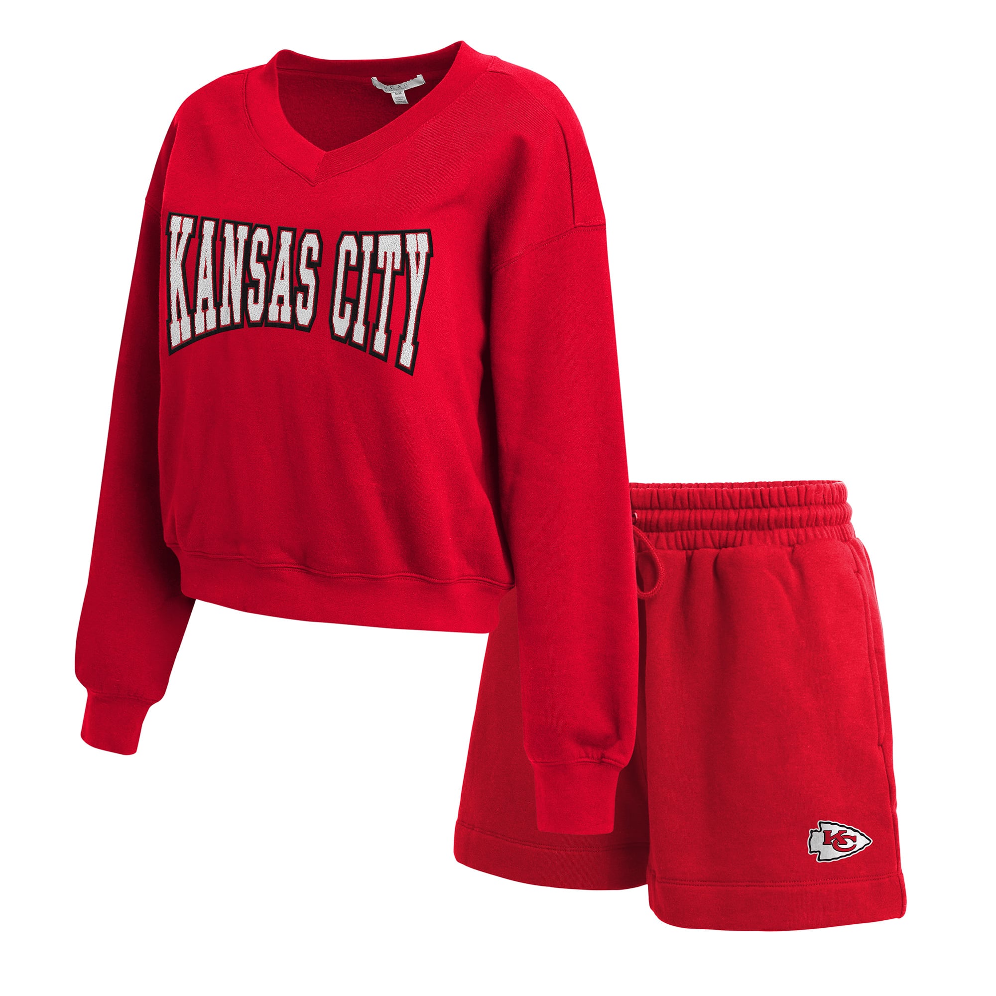 Women's WEAR by Erin Andrews Red Kansas City Chiefs Fleece V-Neck Lounge Set