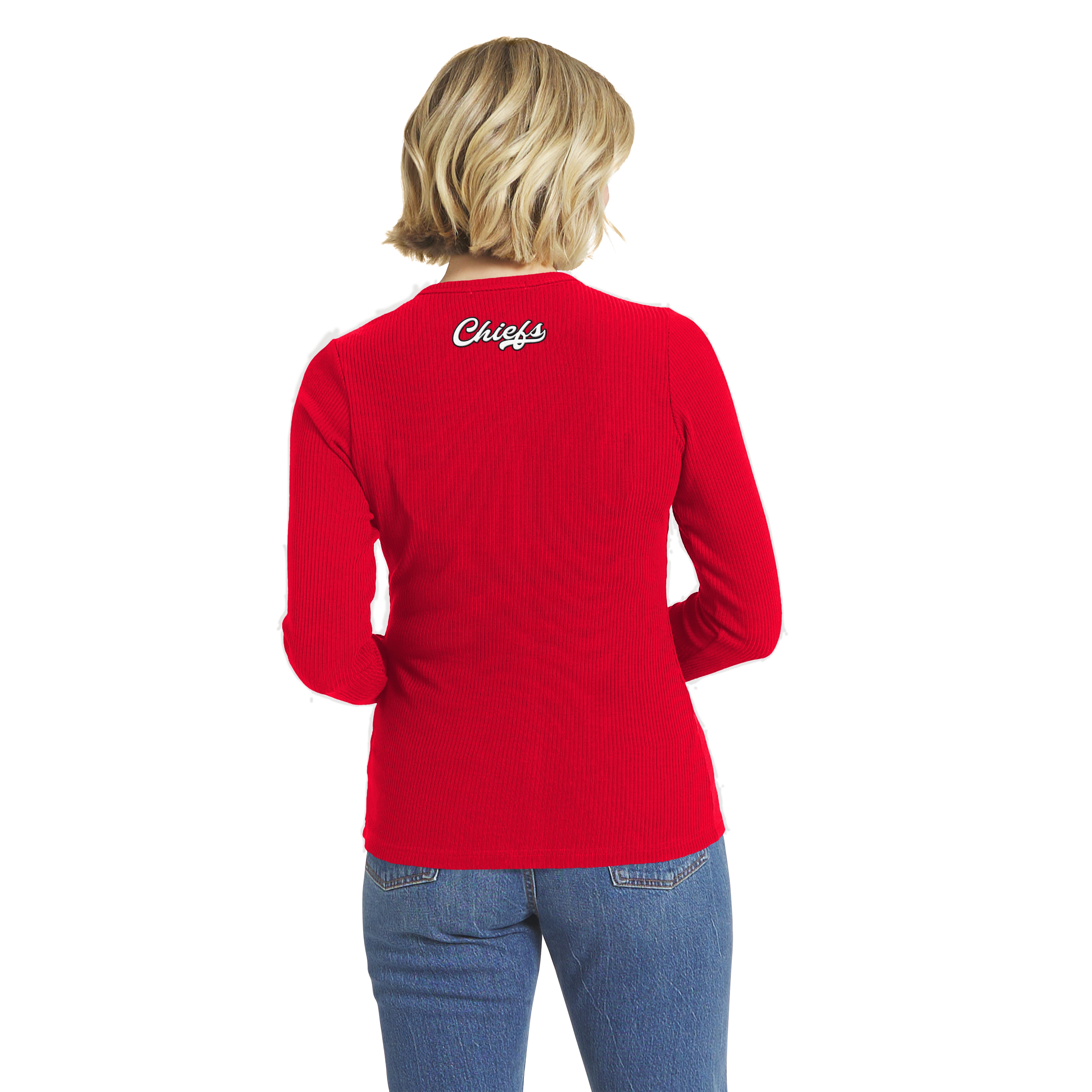 Women's WEAR by Erin Andrews Red Kansas City Chiefs Ribbed Full-Button Cardigan Sweater
