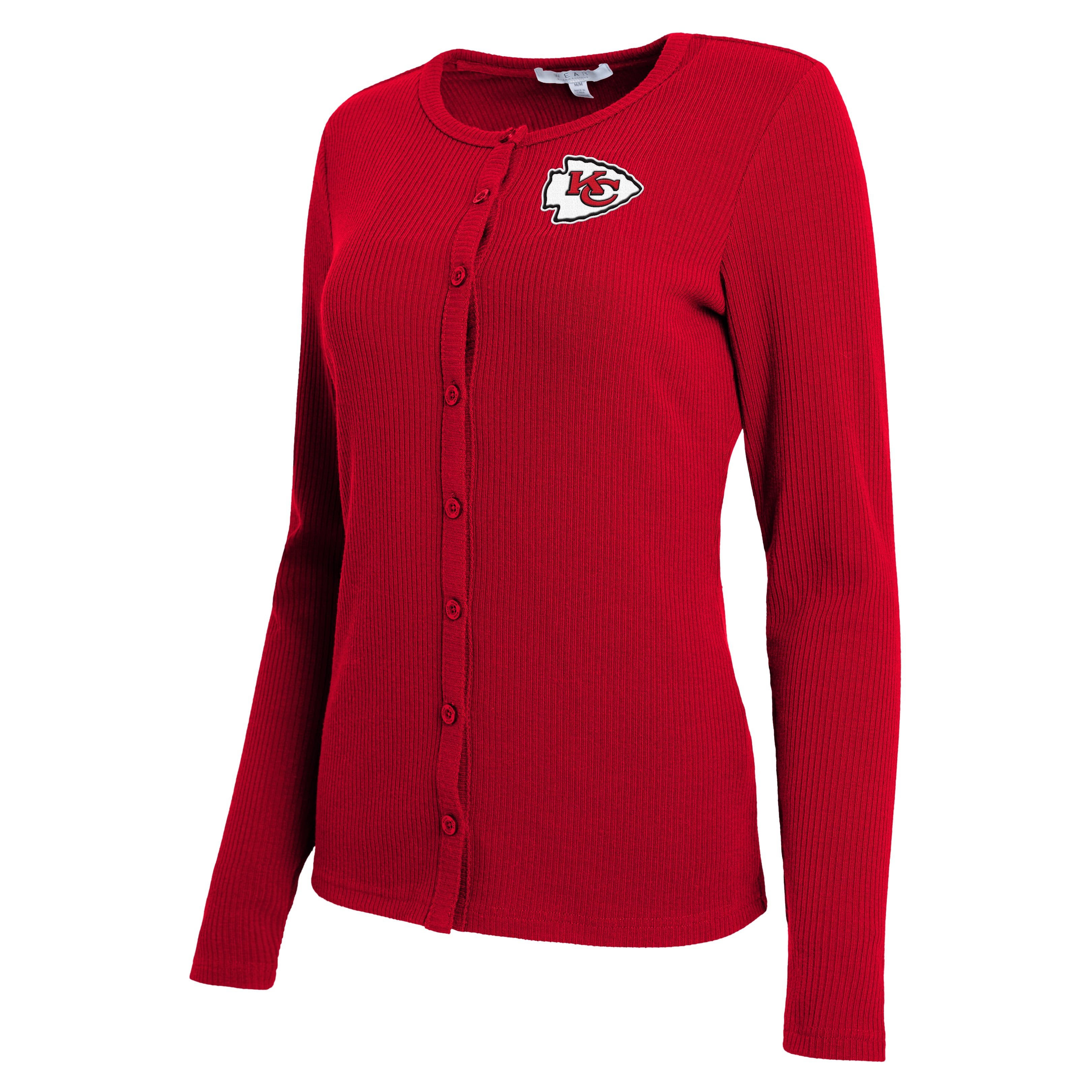 Women's WEAR by Erin Andrews Red Kansas City Chiefs Ribbed Full-Button Cardigan Sweater