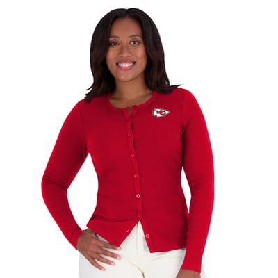  Kansas City Chiefs WEAR by Erin Andrews Women's Ribbed Full-Button Cardigan Sweater - Red