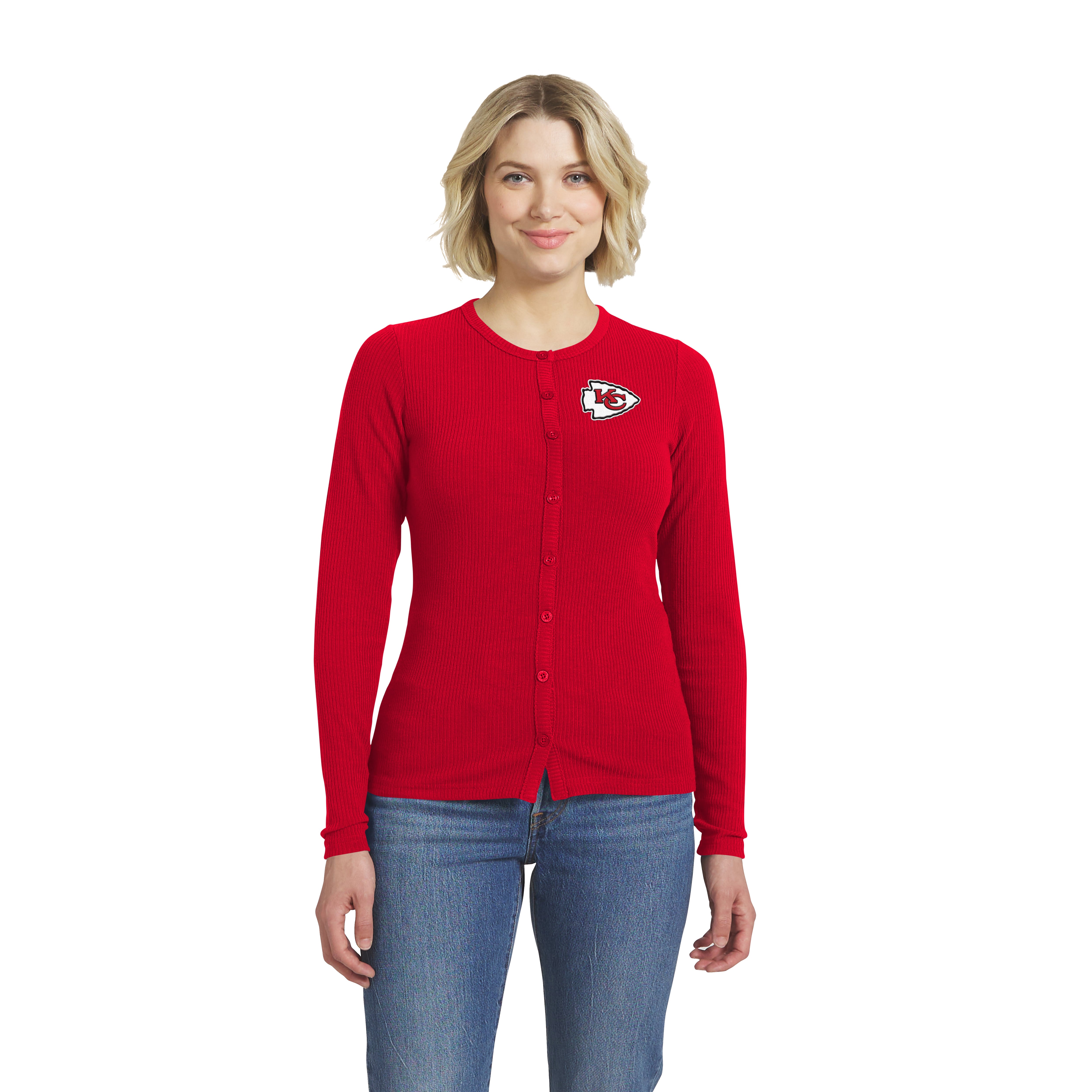 Women's WEAR by Erin Andrews  Red Kansas City Chiefs Ribbed Full-Button Cardigan Sweater