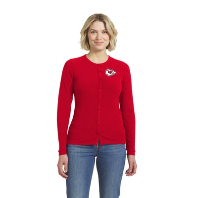  Kansas City Chiefs WEAR by Erin Andrews Women's Ribbed Full-Button Cardigan Sweater - Red