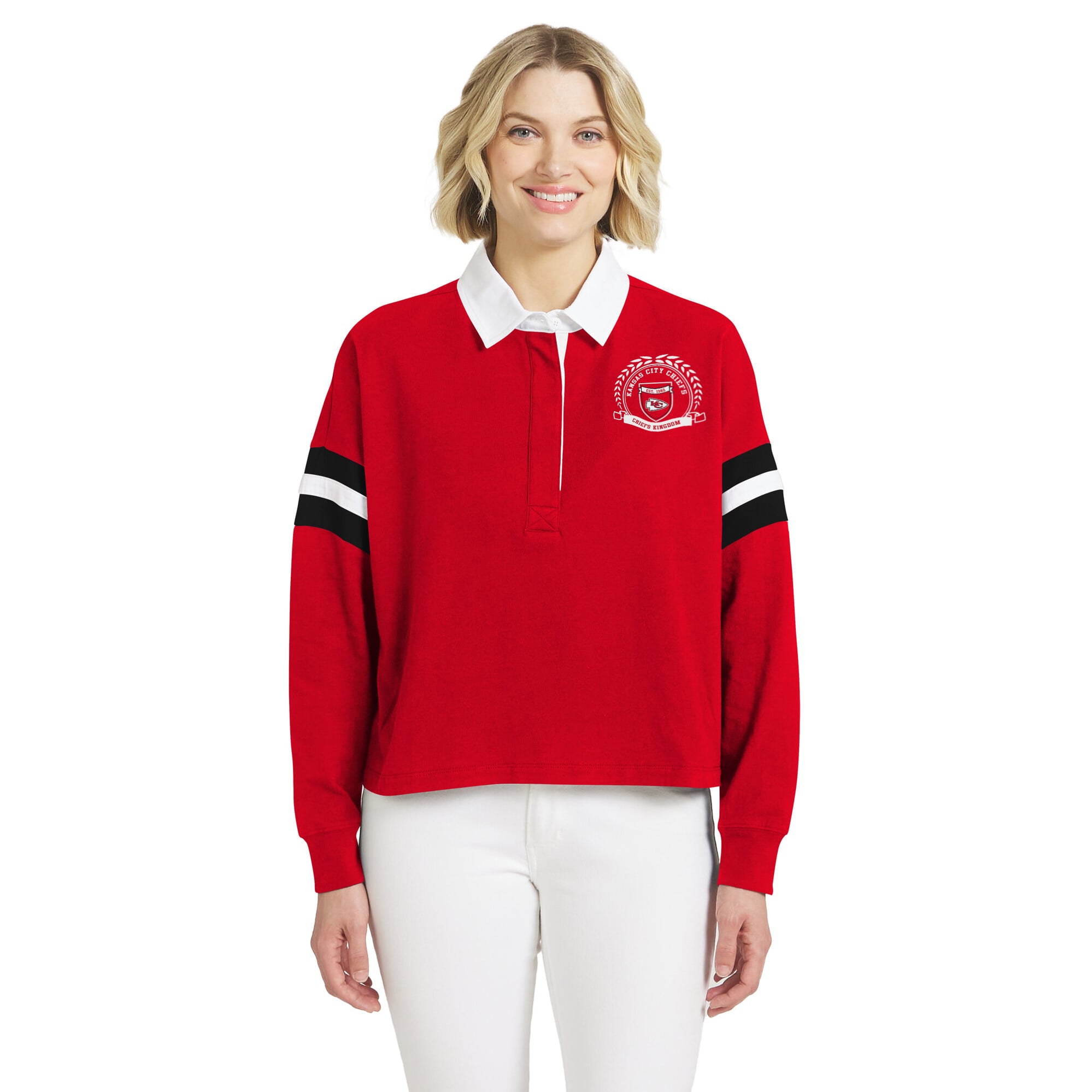 T-shirt à manches longues rouge Kansas City Chiefs Rugby de la marque WEAR by Erin Andrews pour femmes