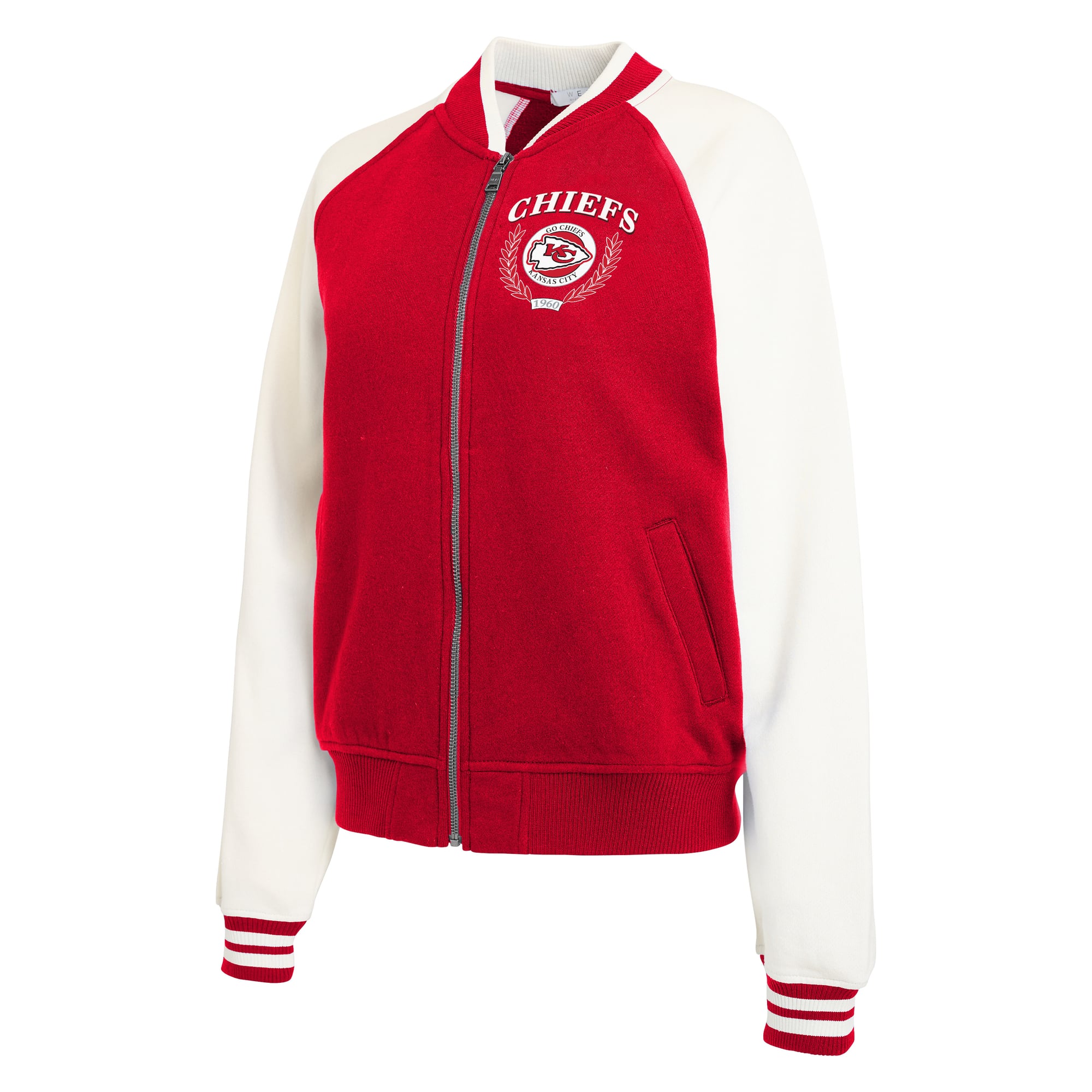 Women's WEAR by Erin Andrews Red Kansas City Chiefs Throwback Varsity Fleece Raglan Full-Zip Jacket