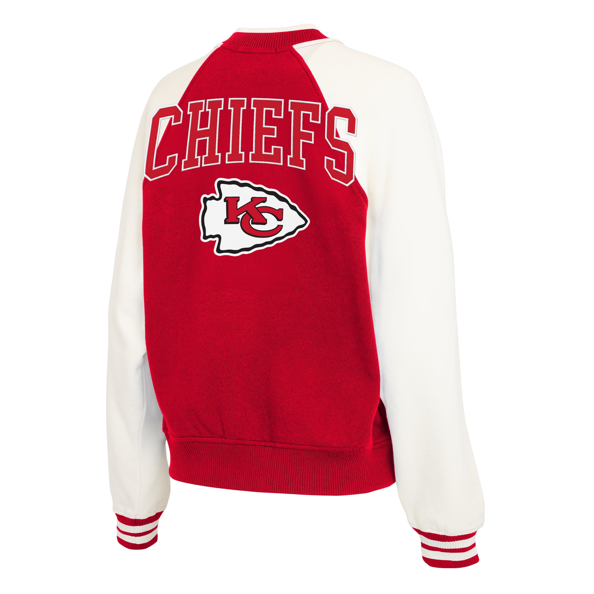 Women's WEAR by Erin Andrews Red Kansas City Chiefs Throwback Varsity Fleece Raglan Full-Zip Jacket