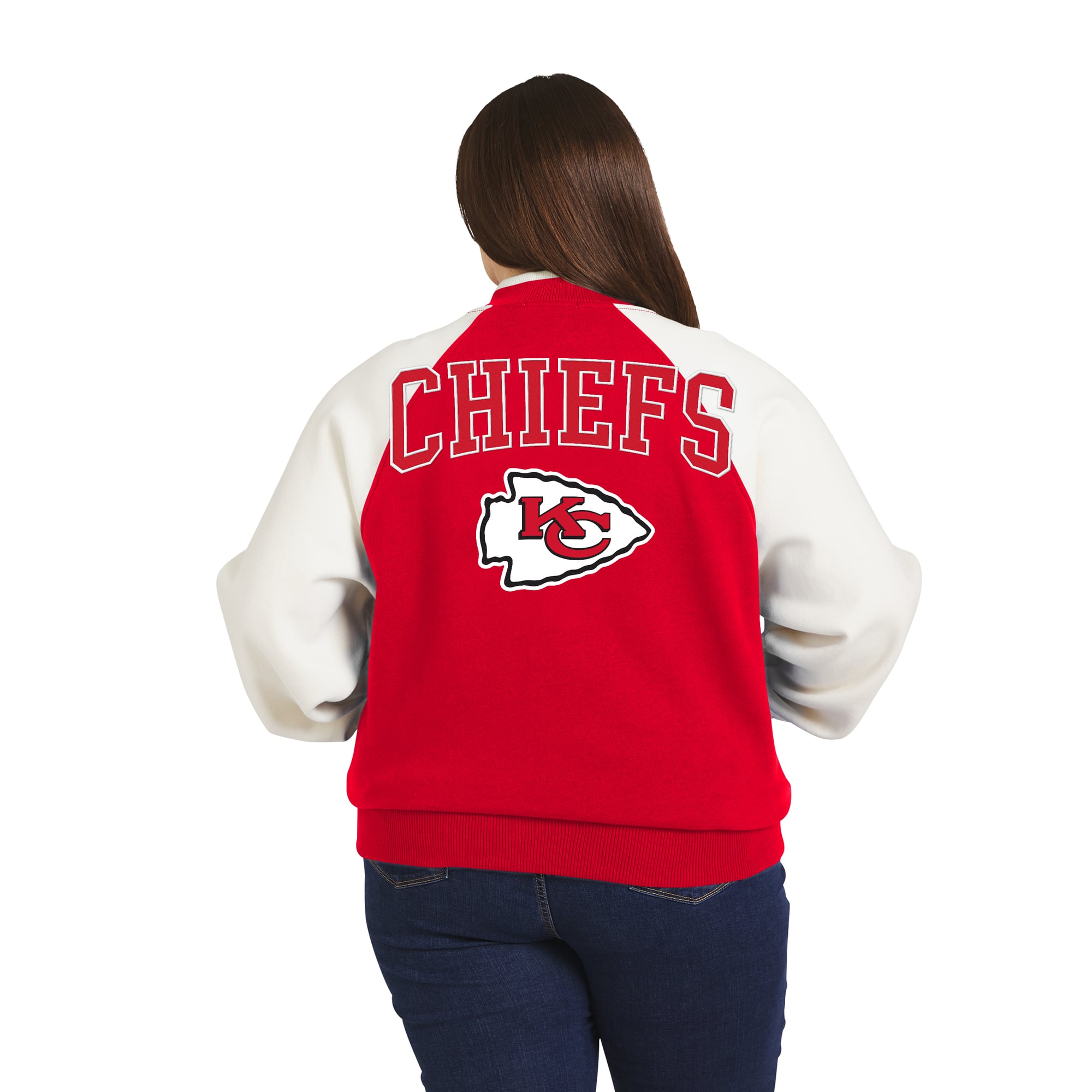 Women's WEAR by Erin Andrews Red/White Kansas City Chiefs Throwback Plus Fleece Varsity Full-Zip Jacket