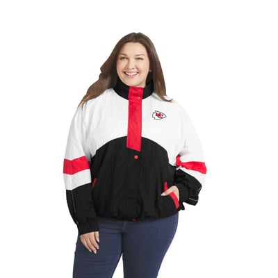  Kansas City Chiefs WEAR by Erin Andrews Women's Plus Size Crinkle Full-Snap Hooded Windbreaker - White/Black
