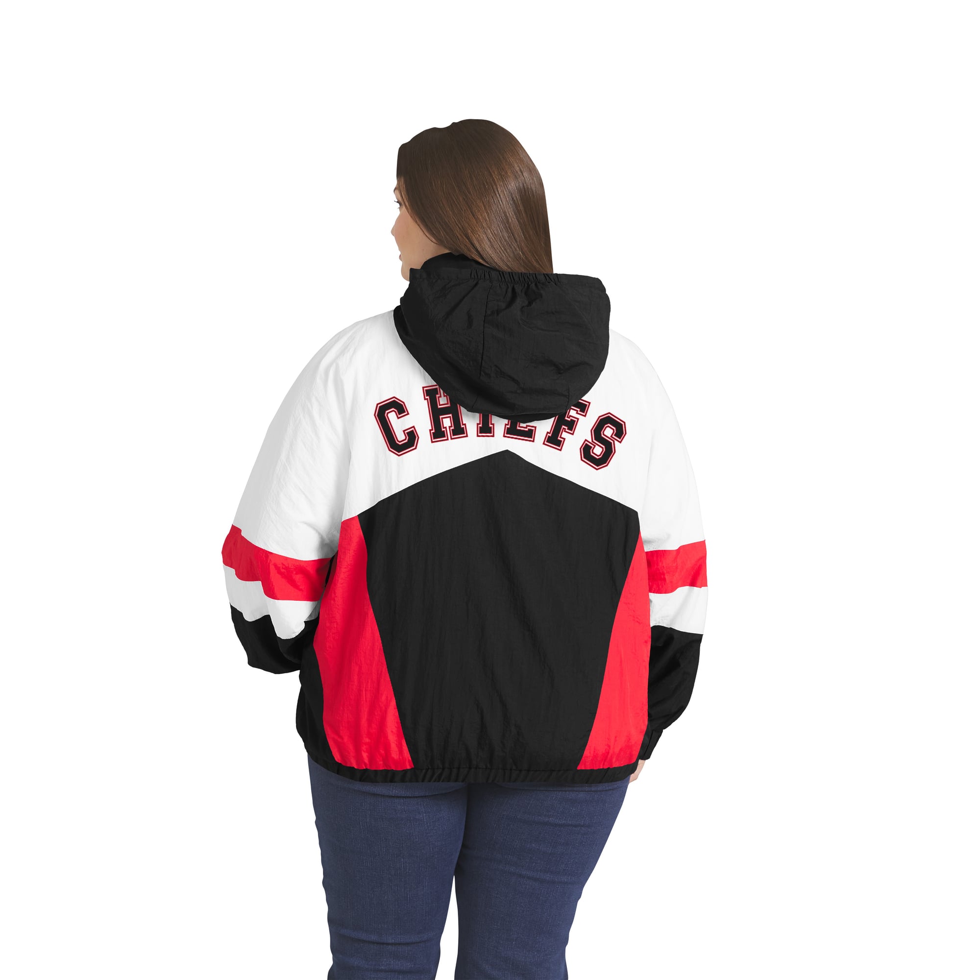 Women's WEAR by Erin Andrews  White/Black Kansas City Chiefs Plus Crinkle Full-Zip Hooded Windbreaker