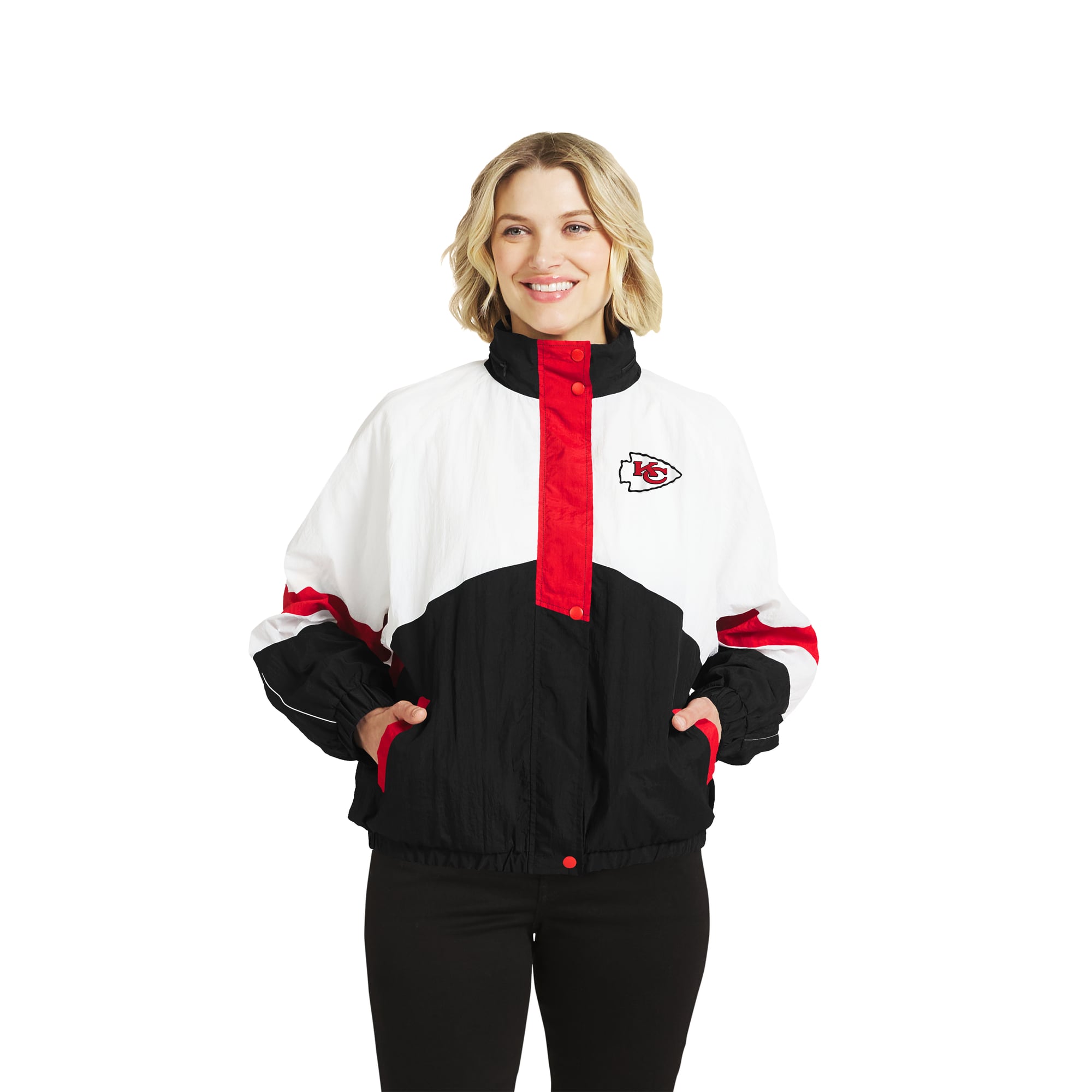 Women's WEAR by Erin Andrews White/Red Kansas City Chiefs Crinkle Full-Snap Hooded Windbreaker Jacket