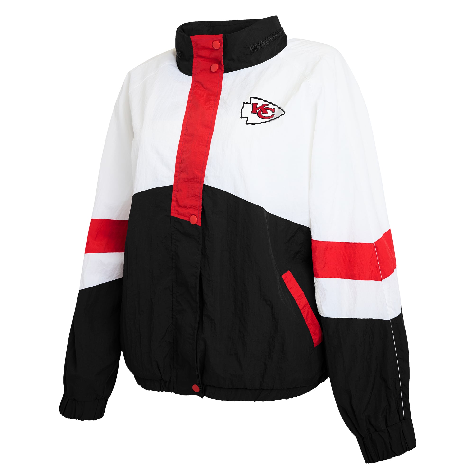 Women's WEAR by Erin Andrews White/Red Kansas City Chiefs Crinkle Full-Snap Hooded Windbreaker Jacket