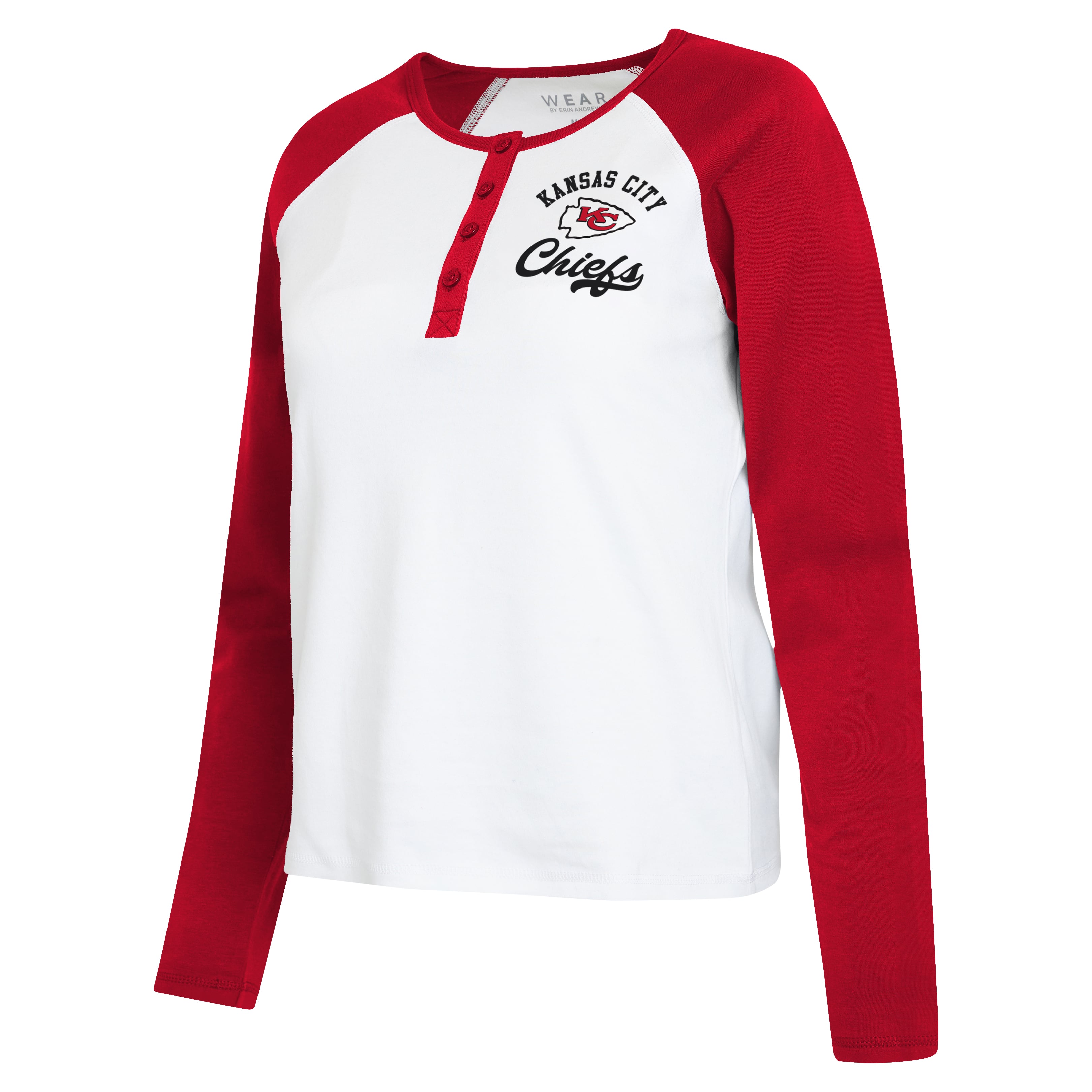 Women's WEAR by Erin Andrews White/Red Kansas City Chiefs Plus Henley Long Sleeve Raglan T-Shirt