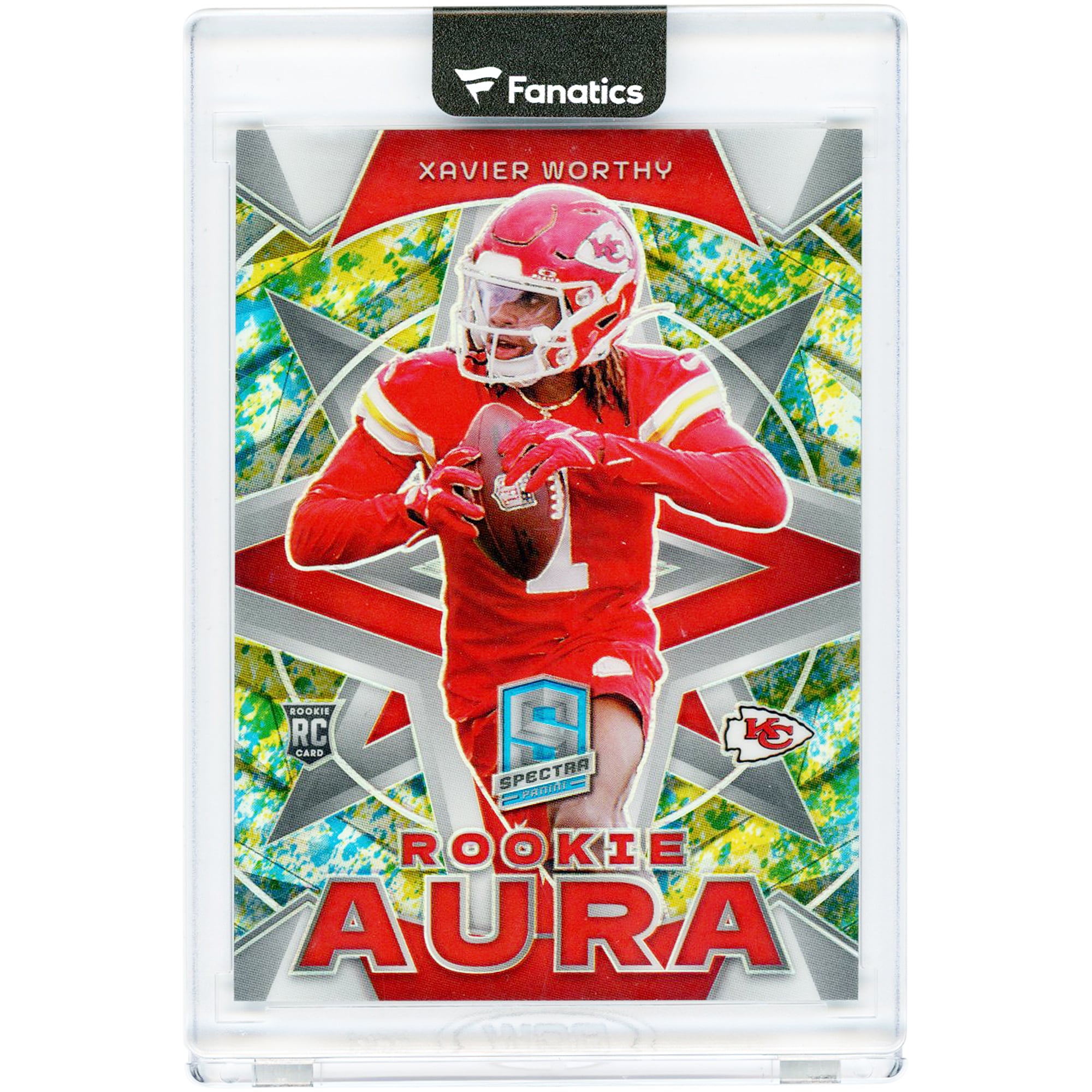 Carte de recrue Xavier Worthy Kansas City Chiefs 2024 Panini Spectra Splatter Neon Rookie Aura #RA-XWY #2/8