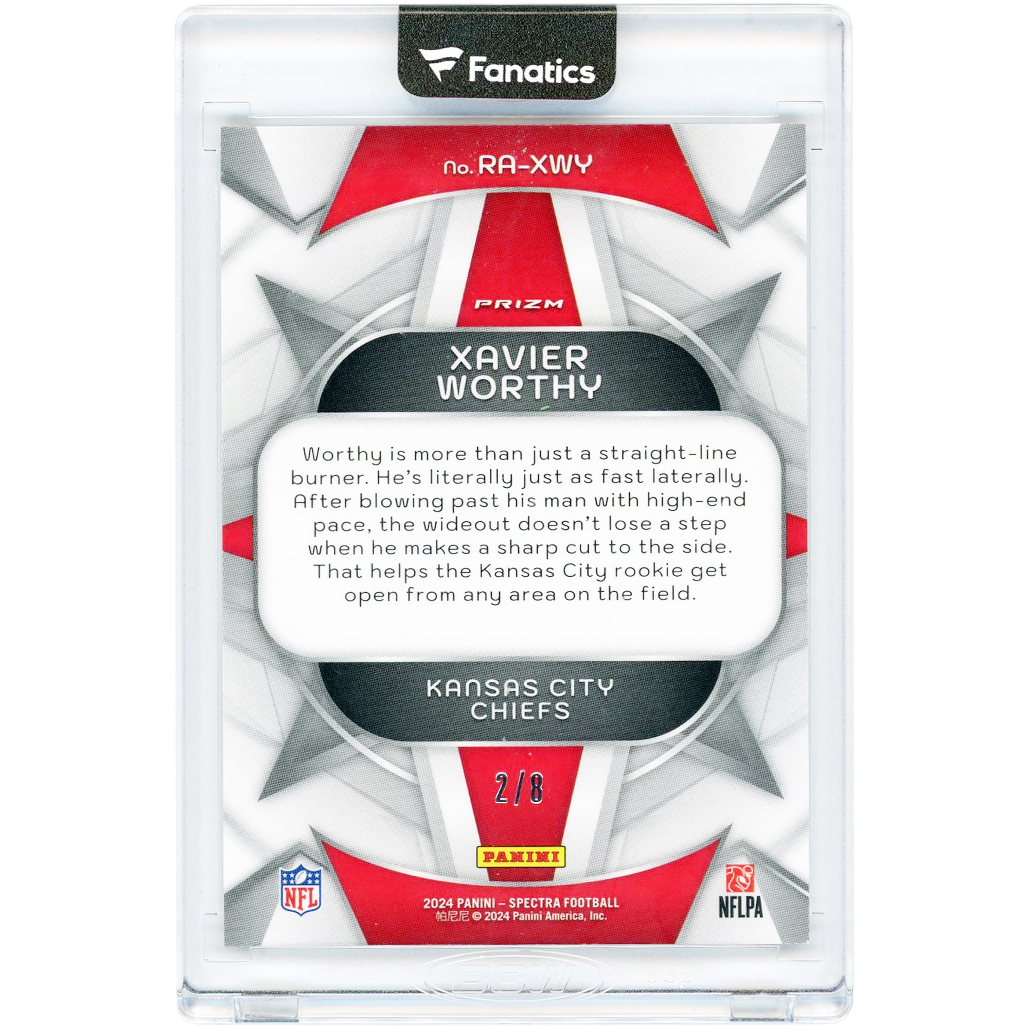 Carte de recrue Xavier Worthy Kansas City Chiefs 2024 Panini Spectra Splatter Neon Rookie Aura #RA-XWY #2/8