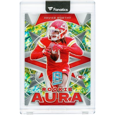 Xavier Worthy Kansas City Chiefs 2024 Panini Spectra Splatter Neon Rookie Aura #RA-XWY #2/8 Rookie Card