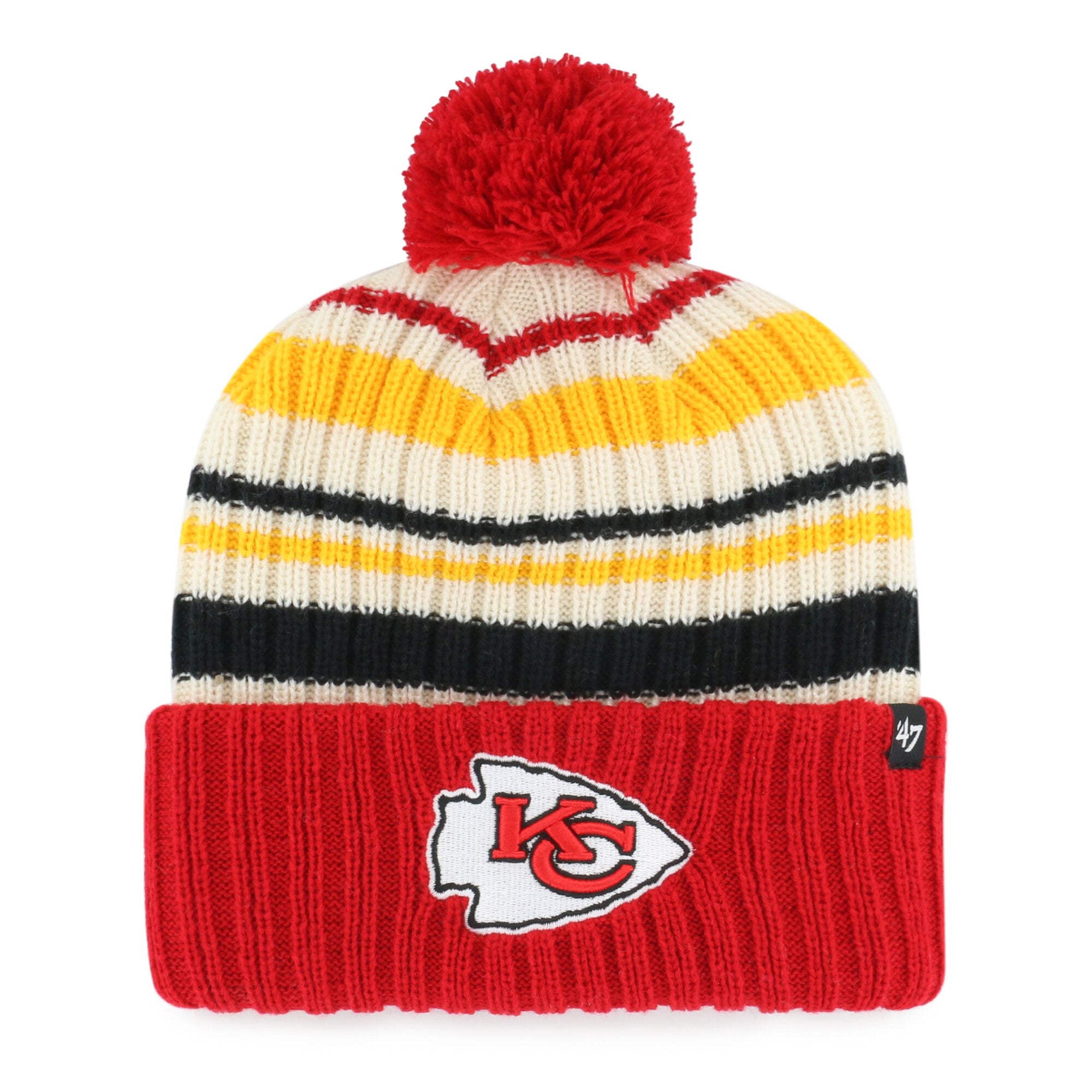 Bonnet tricoté à revers « Fort de neige » rouge Kansas City Chiefs pour enfant, modèle 47, avec pompon