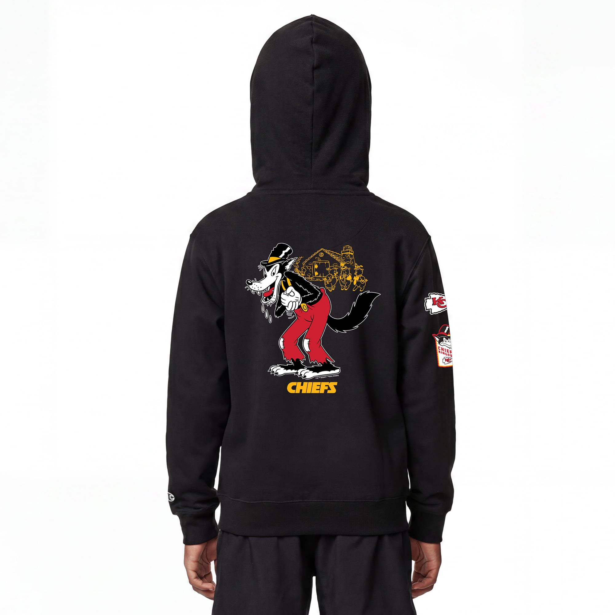Youth Disney x Champion Black Kansas City Chiefs Big Bad Wolf Full-Zip Hoodie