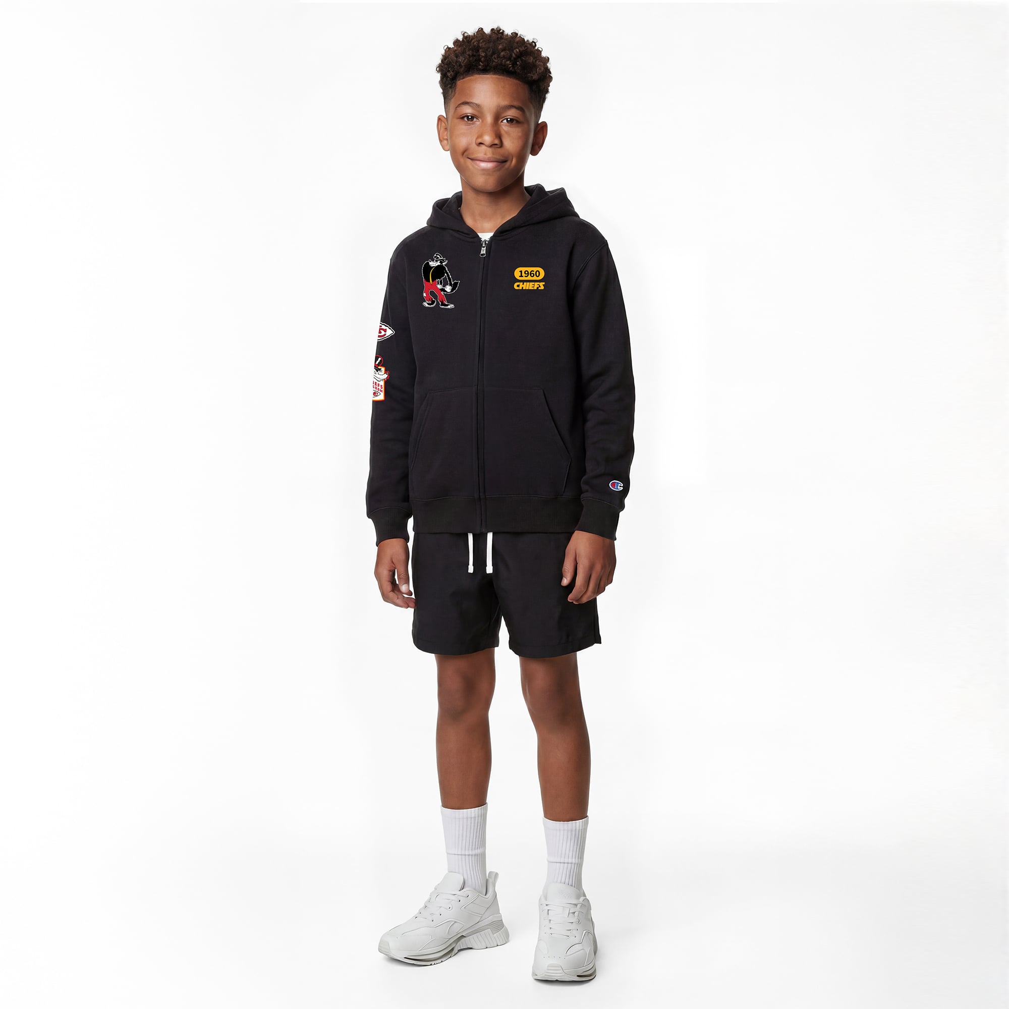 Youth Disney x Champion Black Kansas City Chiefs Big Bad Wolf Full-Zip Hoodie