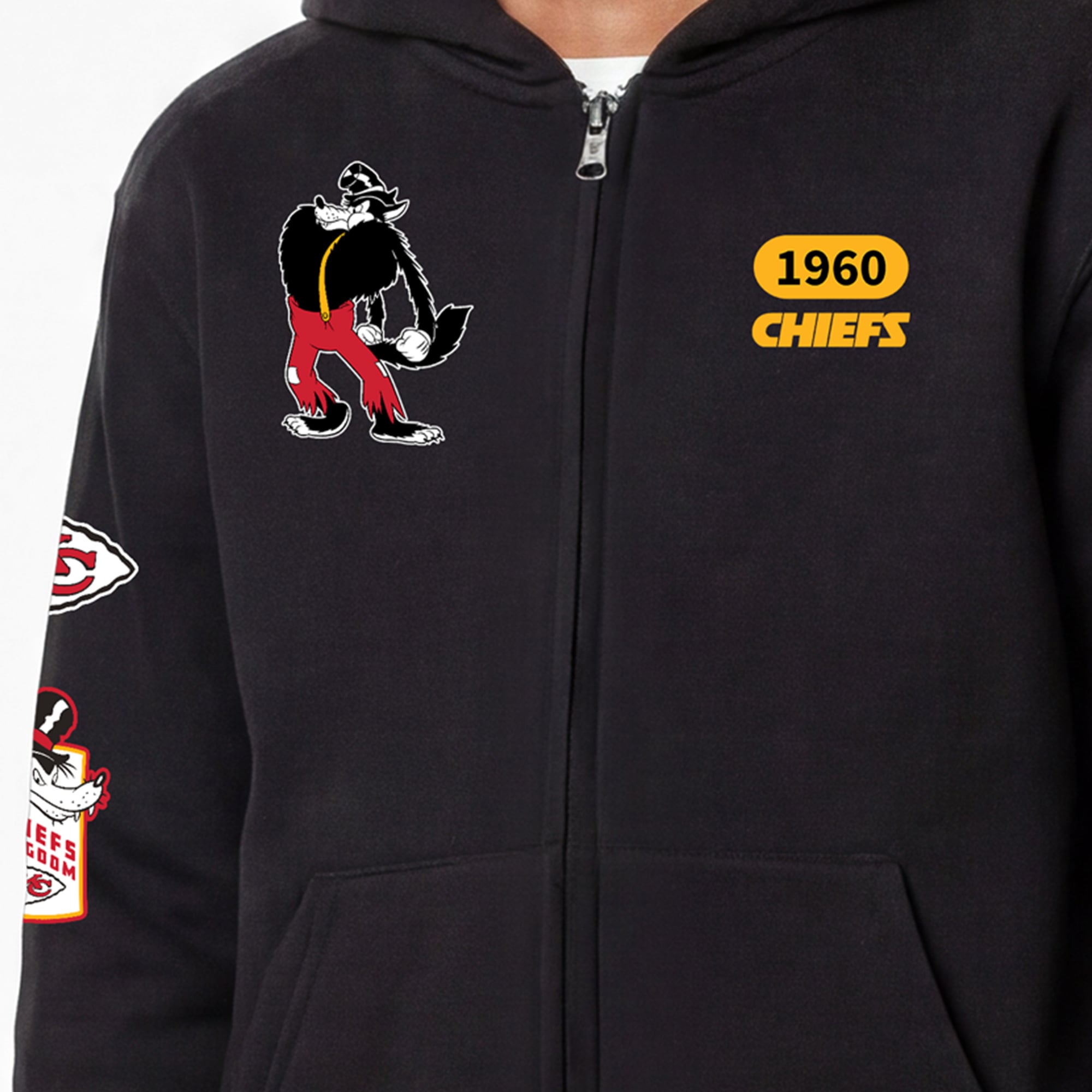 Youth Disney x Champion Black Kansas City Chiefs Big Bad Wolf Full-Zip Hoodie