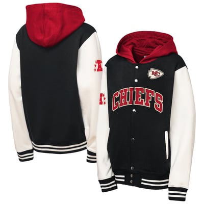 Kansas City Chiefs Mitchell & Ness Youth Court Side Fleece Full-Snap Hooded Jacket - Black
