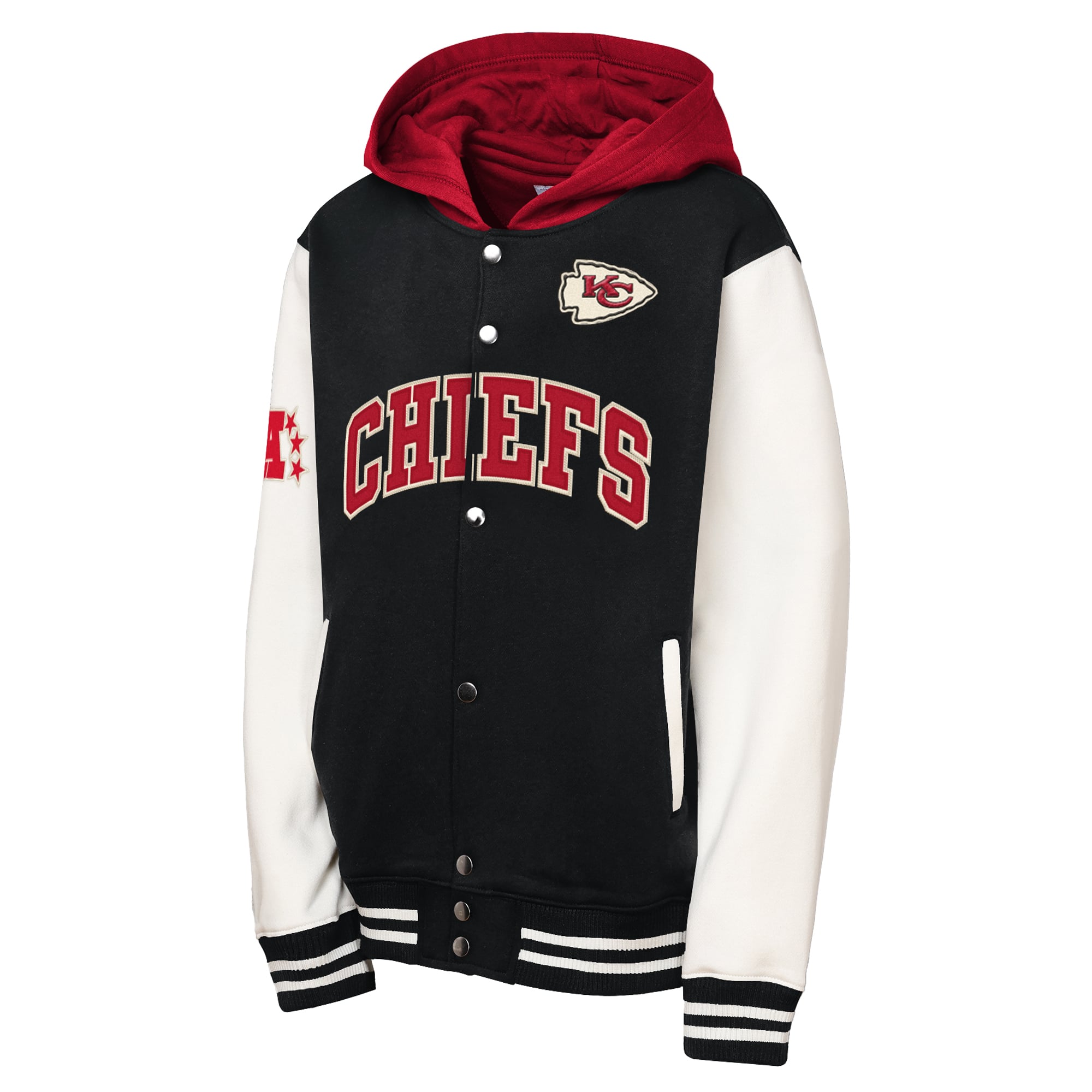 Veste polaire Mitchell & Ness noire pour enfant, modèle Kansas City Chiefs, à boutons-pression.
