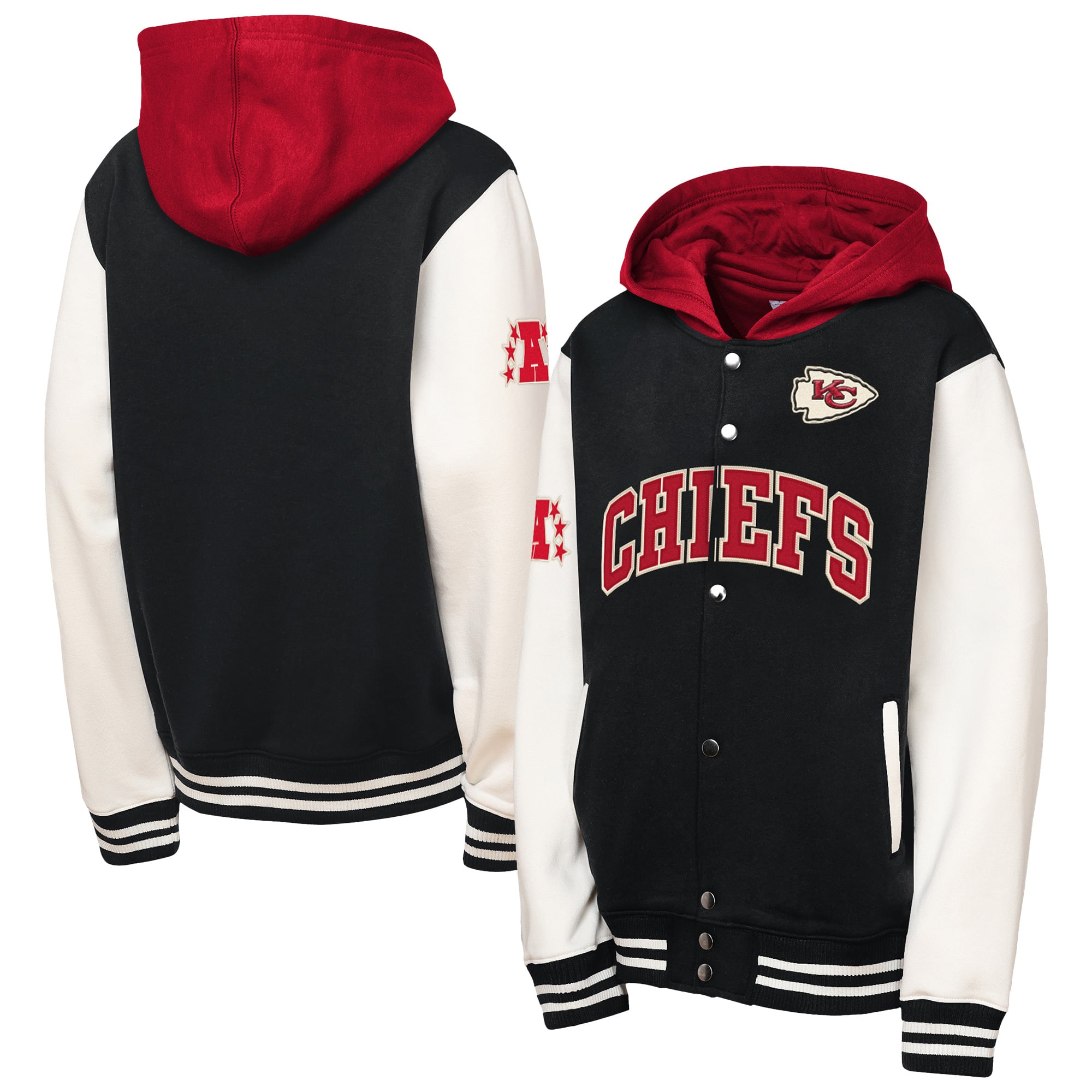 Veste polaire Mitchell & Ness noire pour enfant, modèle Kansas City Chiefs, à boutons-pression.