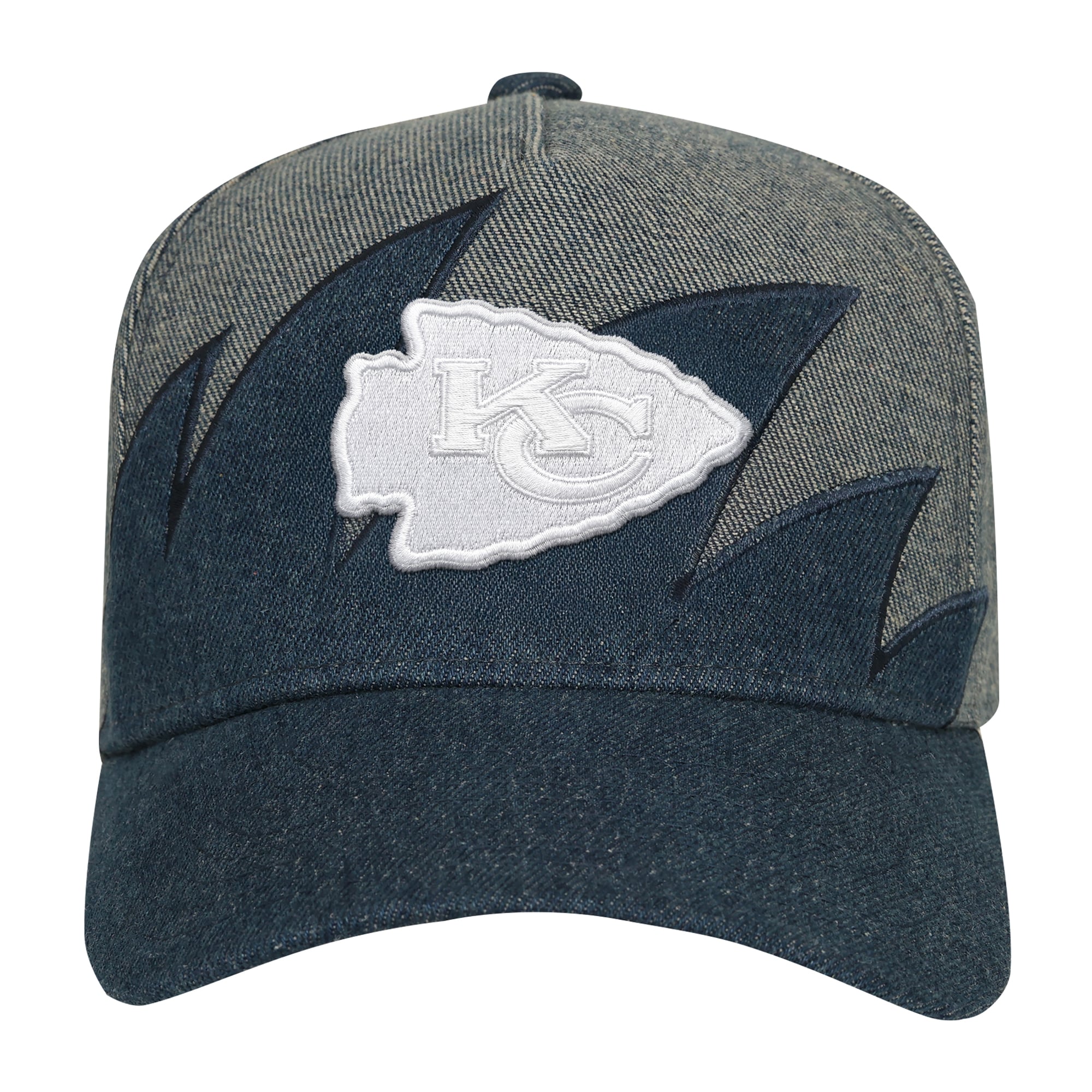 Youth Mitchell & Ness Denim Kansas City Chiefs Sharktooth Pro Pinch Snapback Hat