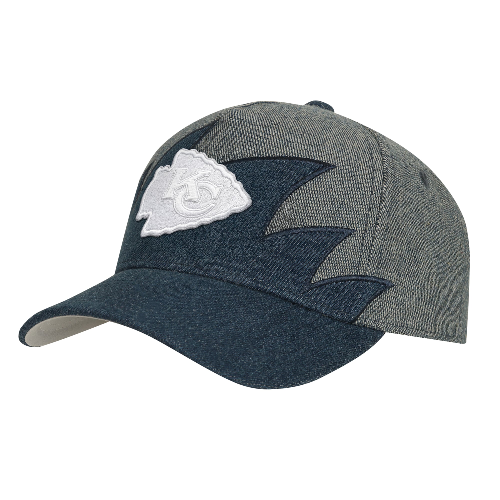 Youth Mitchell & Ness Denim Kansas City Chiefs Sharktooth Pro Pinch Snapback Hat
