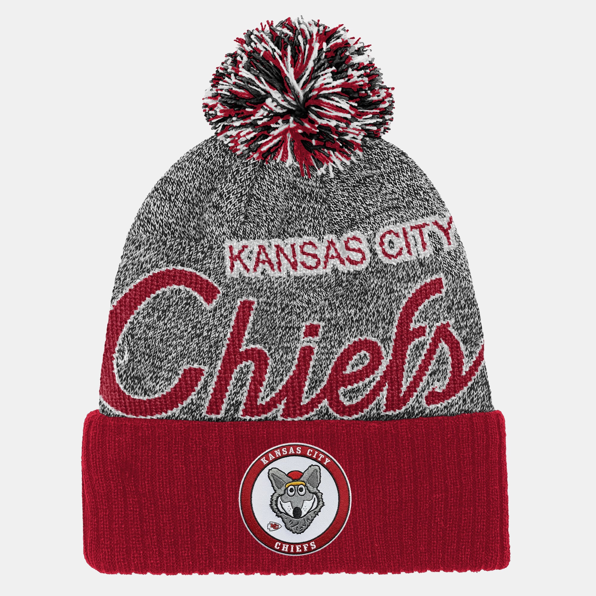 Bonnet à revers Mitchell & Ness rouge Kansas City Chiefs pour enfant, avec pompon
