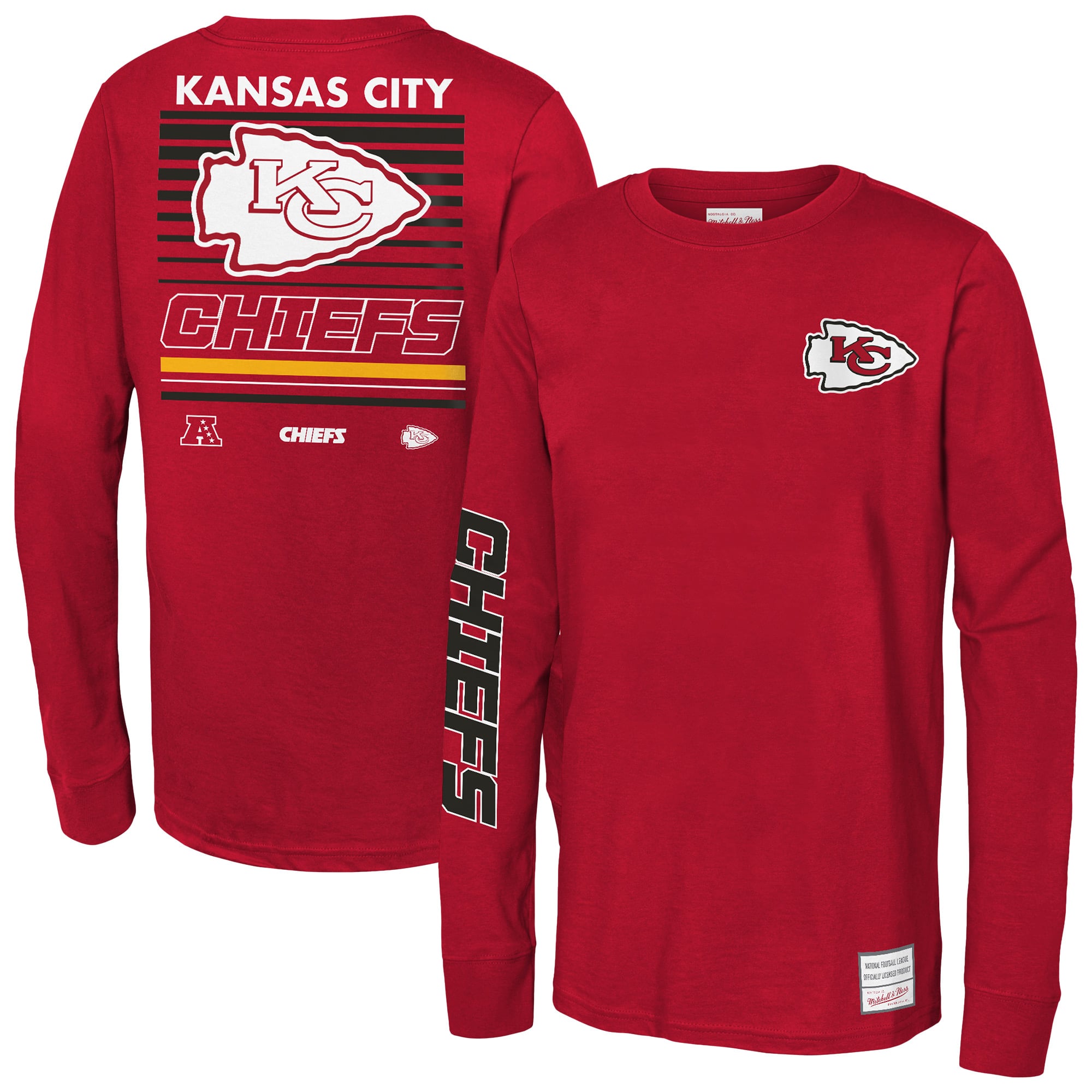 T-shirt à manches longues Mitchell & Ness rouge Kansas City Chiefs Triple Play pour enfant