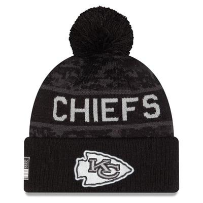 Kansas City Chiefs New Era Youth 2026 Salute To Service Cuffed Knit Hat with Pom - Black