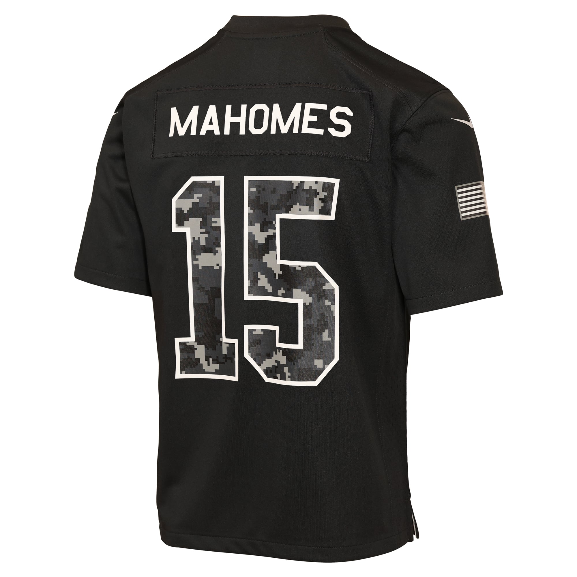 Maillot Nike Patrick Mahomes noir pour enfant, Kansas City Chiefs, édition spéciale 2026 « Salute to Service ».