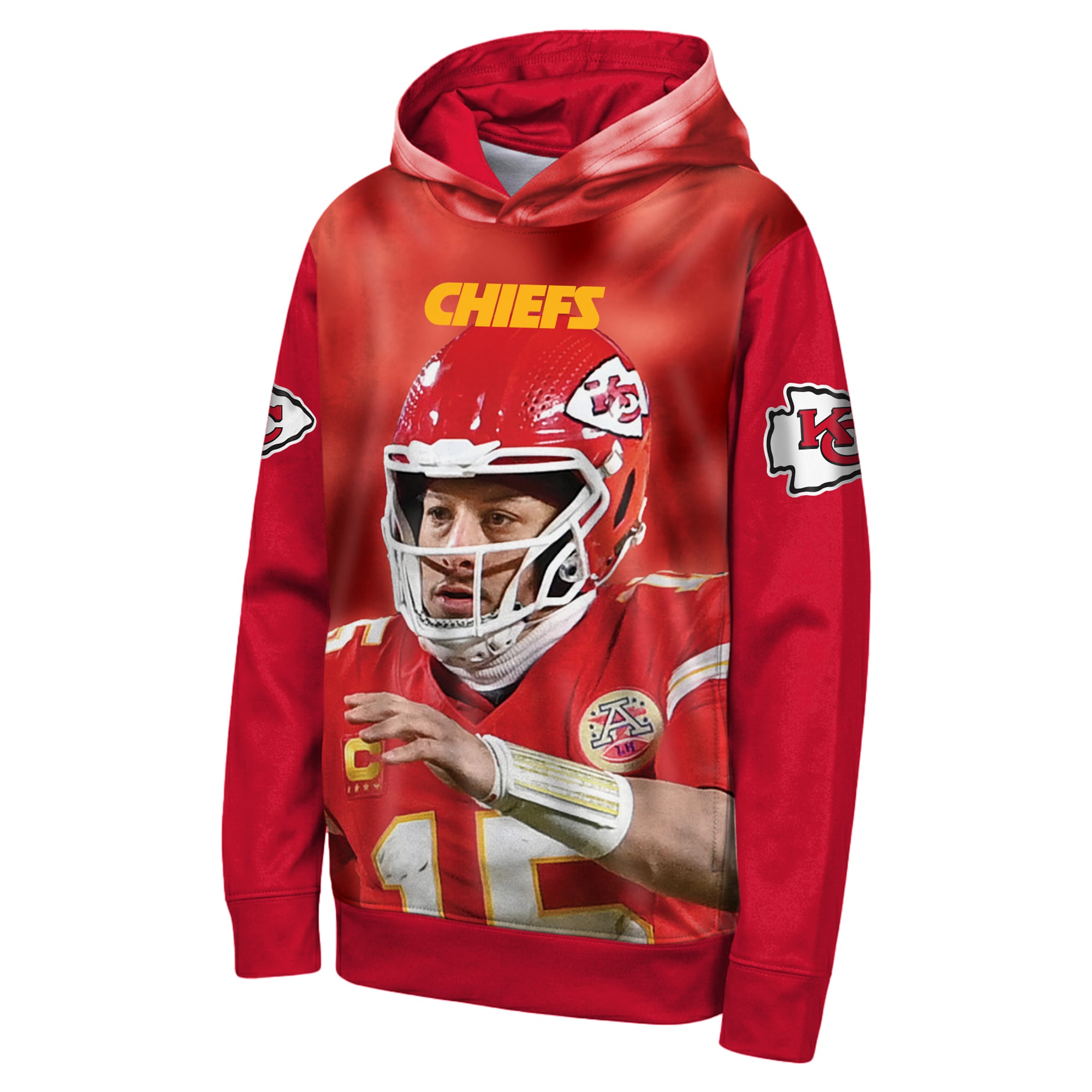 Sweat à capuche Youth Outerstuff Patrick Mahomes rouge Kansas City Chiefs Peak Performance avec nom et numéro