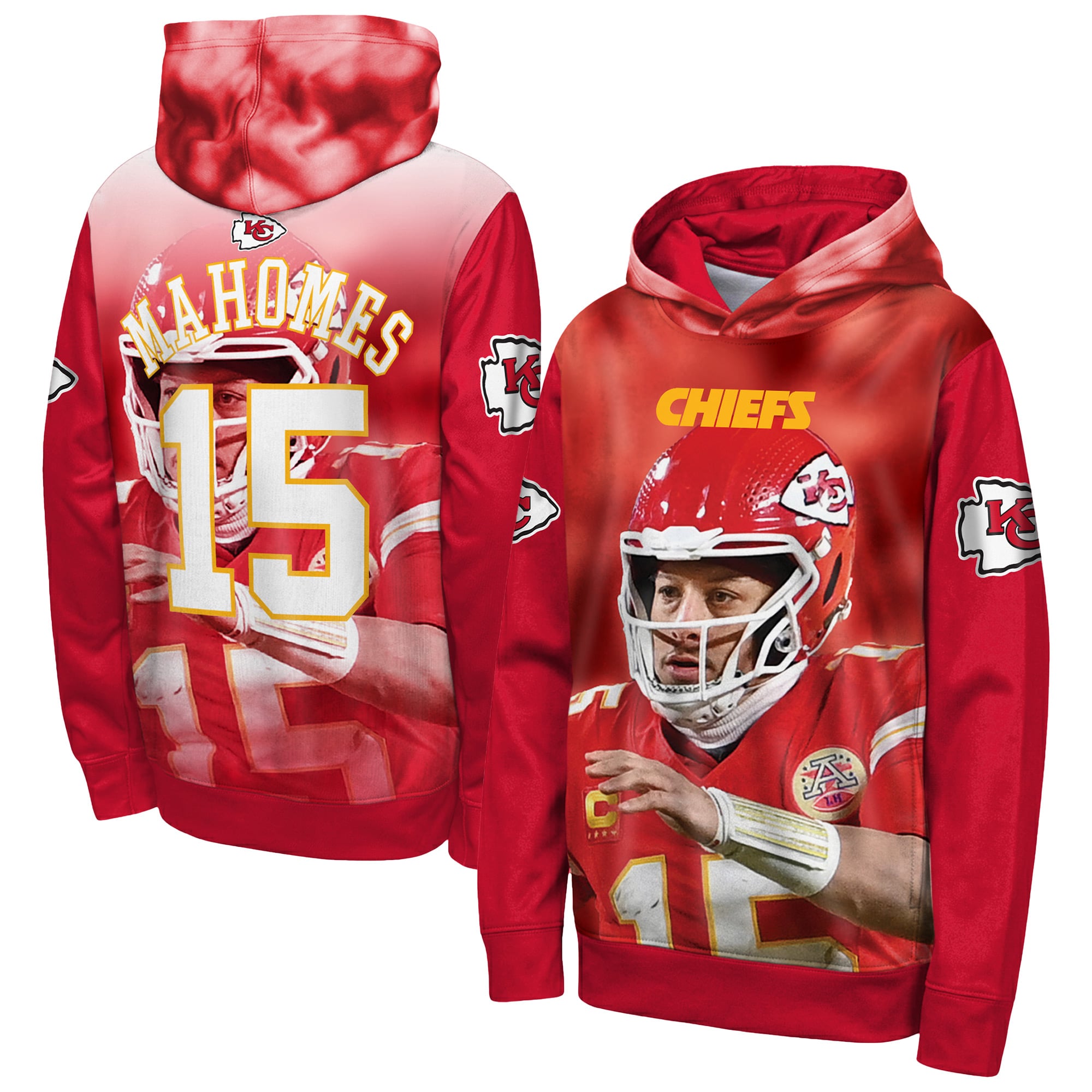Sweat à capuche Youth Outerstuff Patrick Mahomes rouge Kansas City Chiefs Peak Performance avec nom et numéro