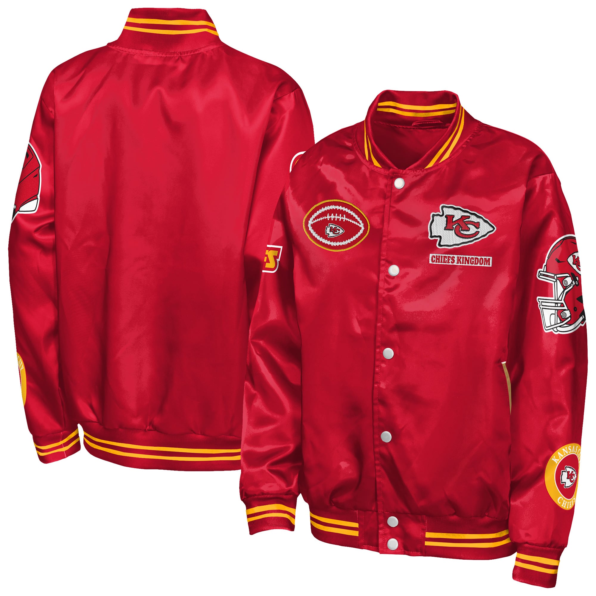 Veste universitaire Youth Outerstuff rouge Kansas City Chiefs Grid Runner à écusson satiné