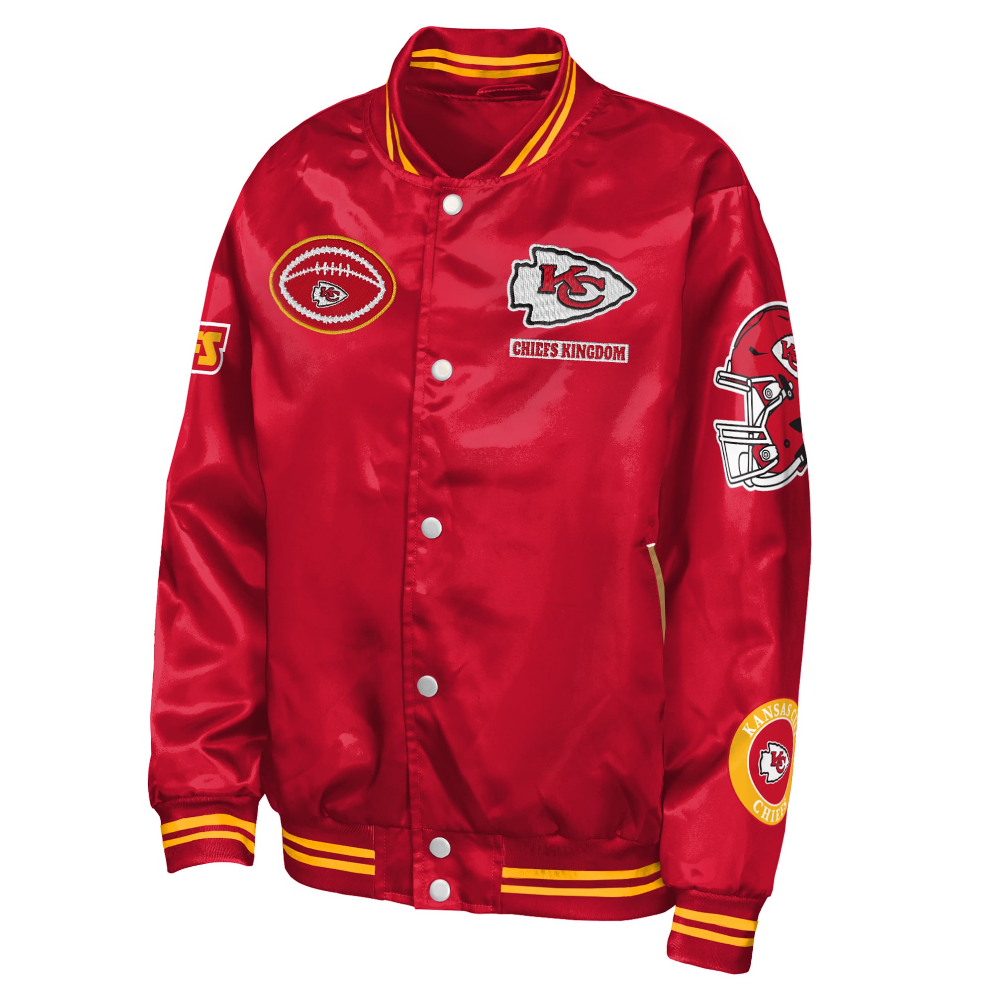 Veste universitaire Youth Outerstuff rouge Kansas City Chiefs Grid Runner à écusson satiné