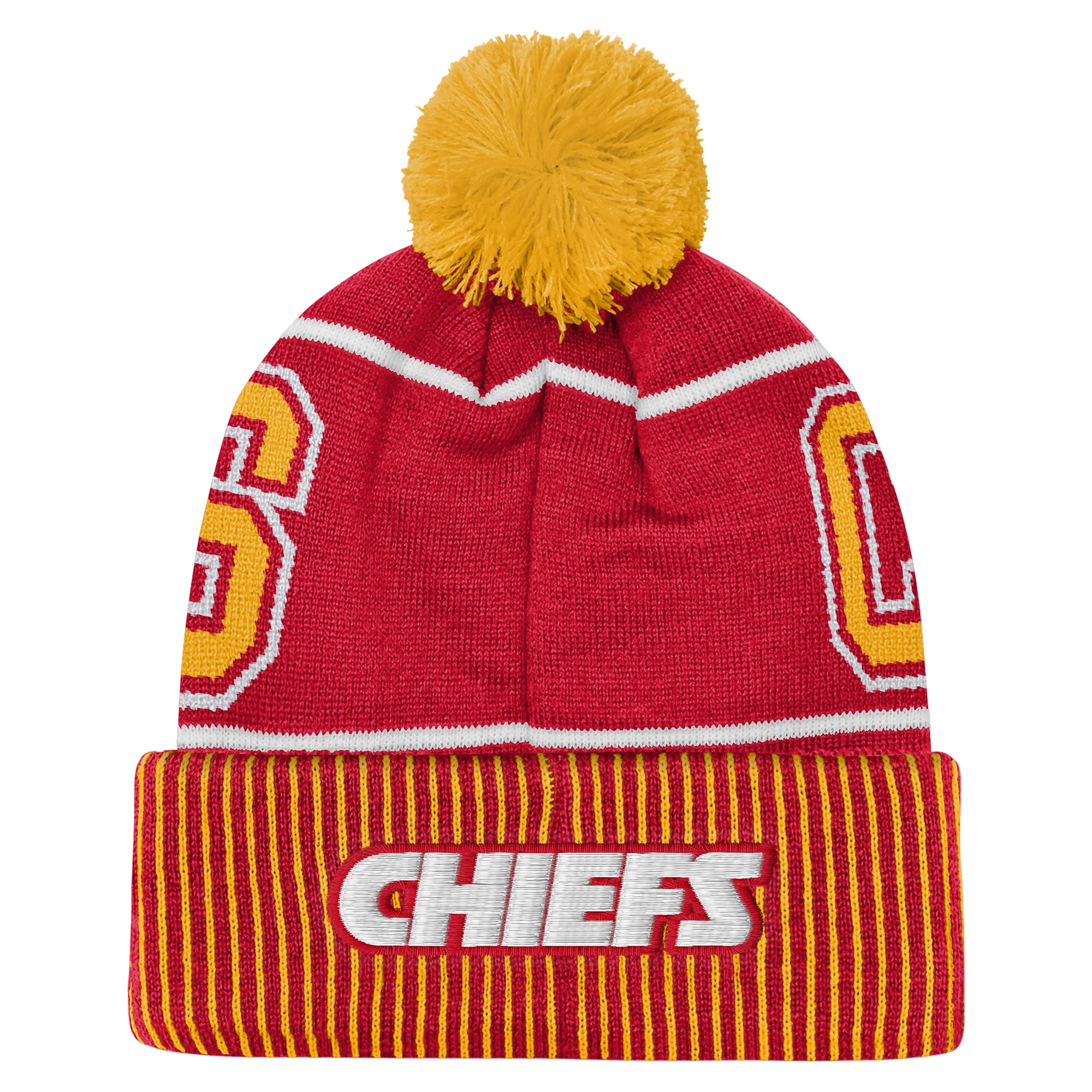 Youth Outerstuff Red Kansas City Chiefs Highlight Cuffed Knit Hat with Pom