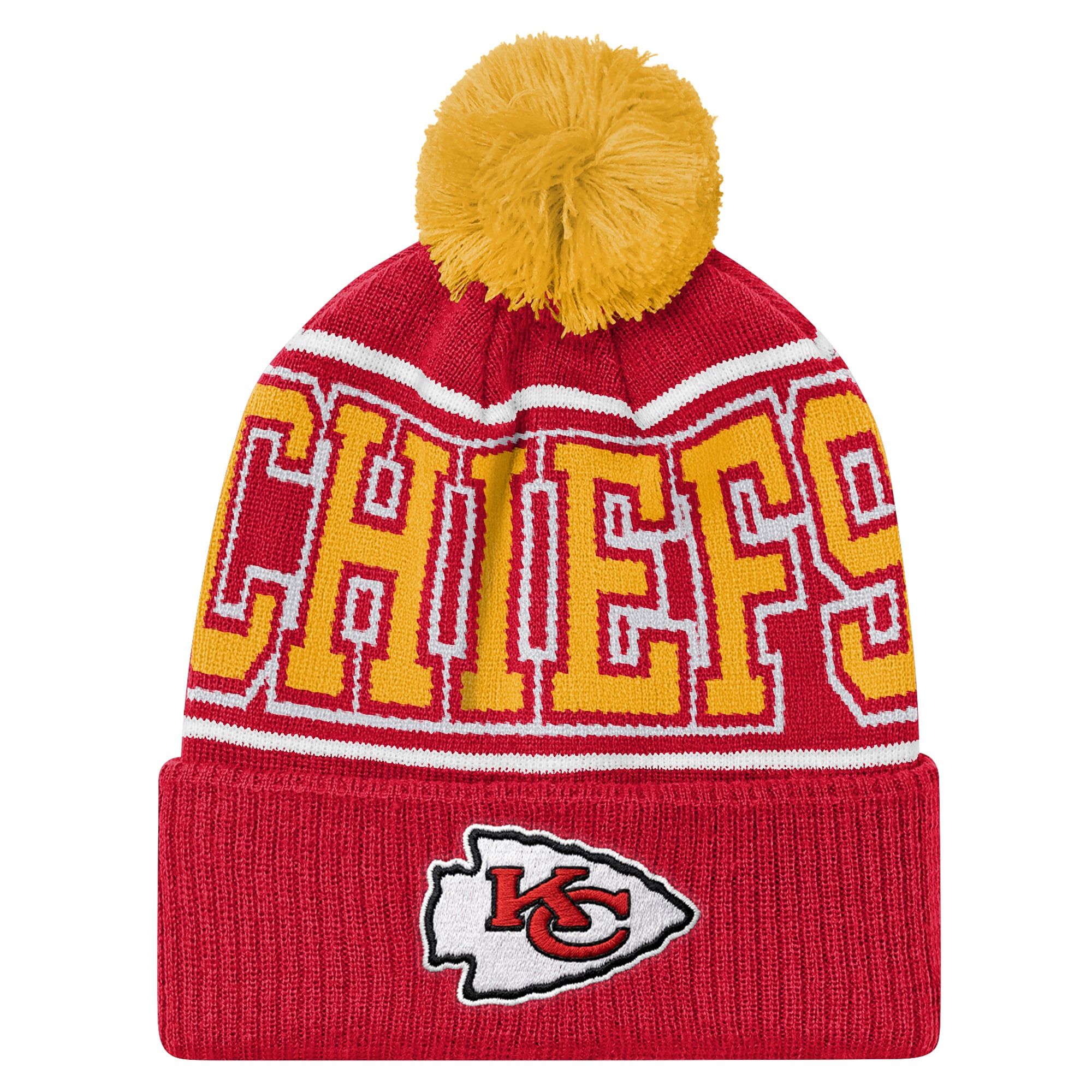 Bonnet tricoté à revers avec pompon, modèle Kansas City Chiefs rouge, pour enfant