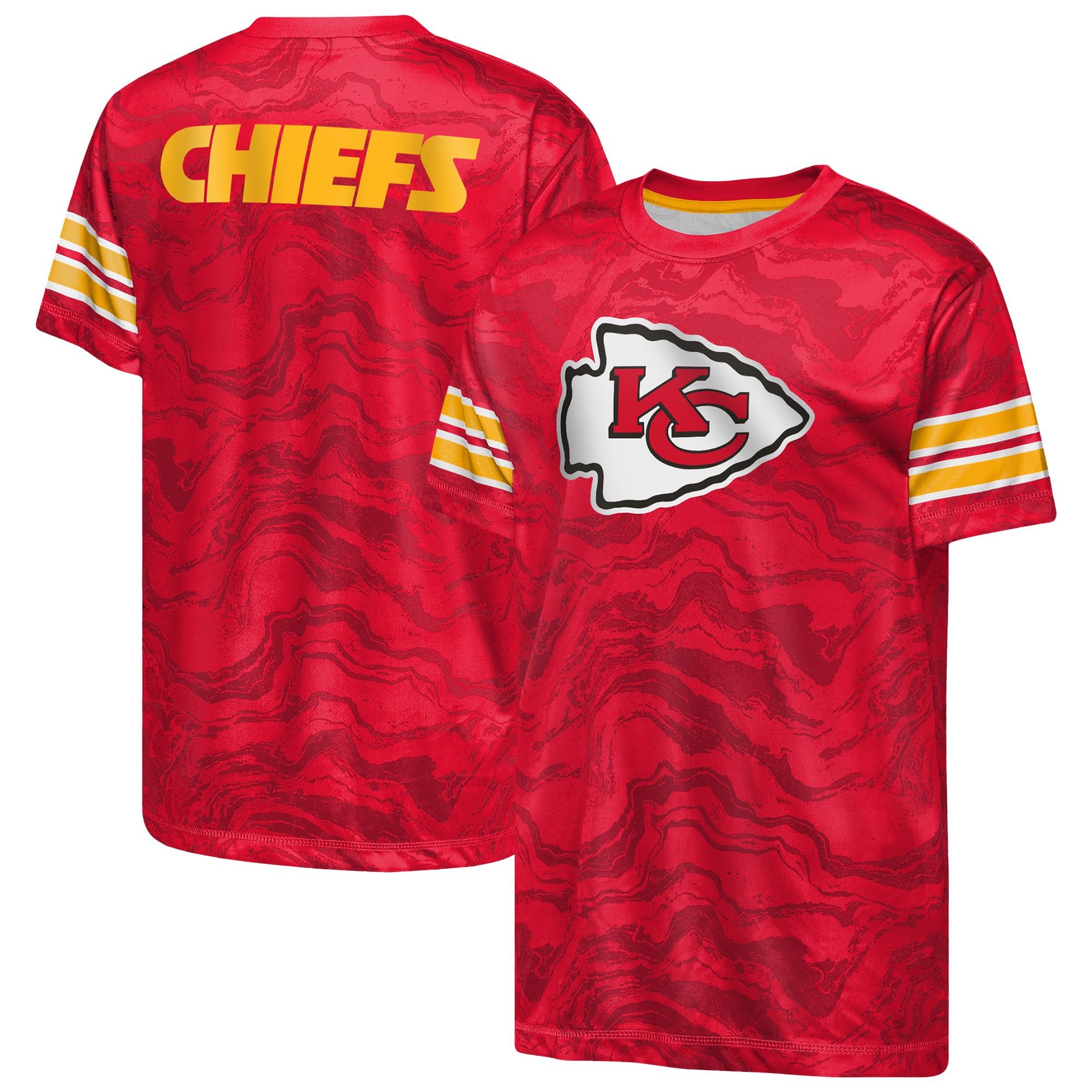 Youth Outerstuff Red Kansas City Chiefs Slant Route Performance T-Shirt