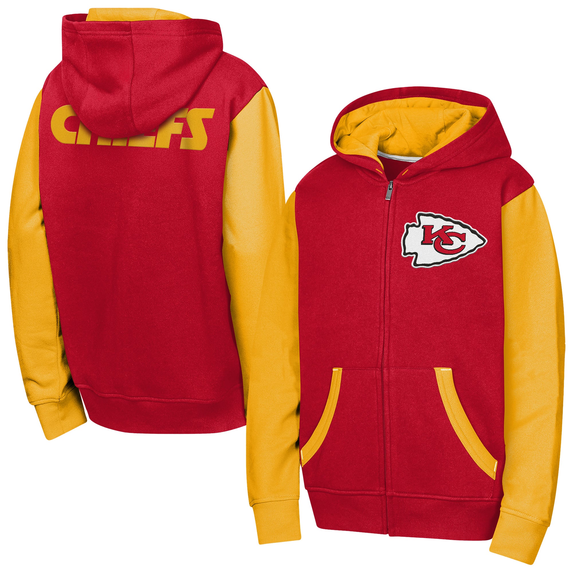 Youth Outerstuff Red Kansas City Chiefs Stadium Colorblock Full-Zip Hoodie