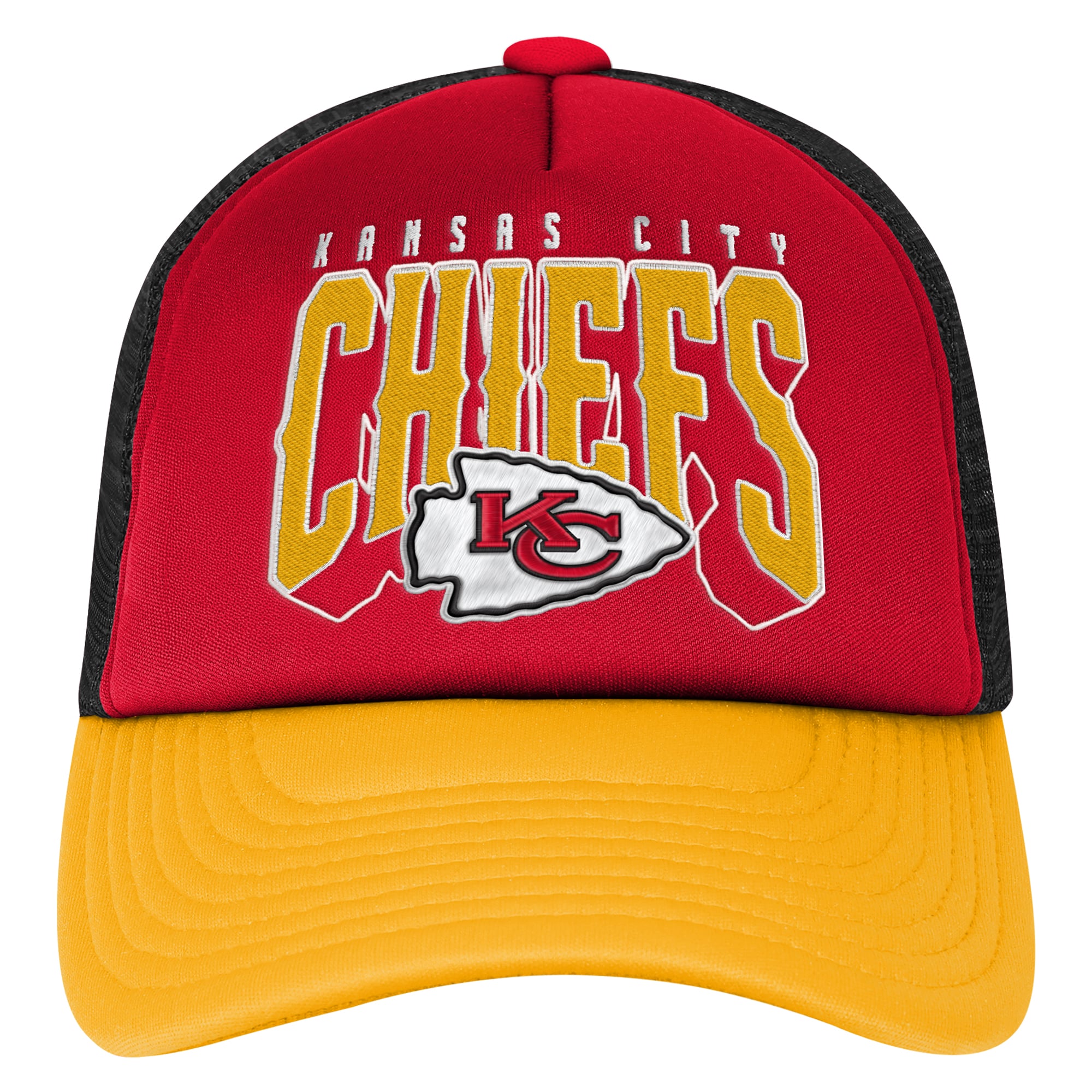Youth Outerstuff Red/Gold Kansas City Chiefs Handoff Foam Adjustable Trucker Hat