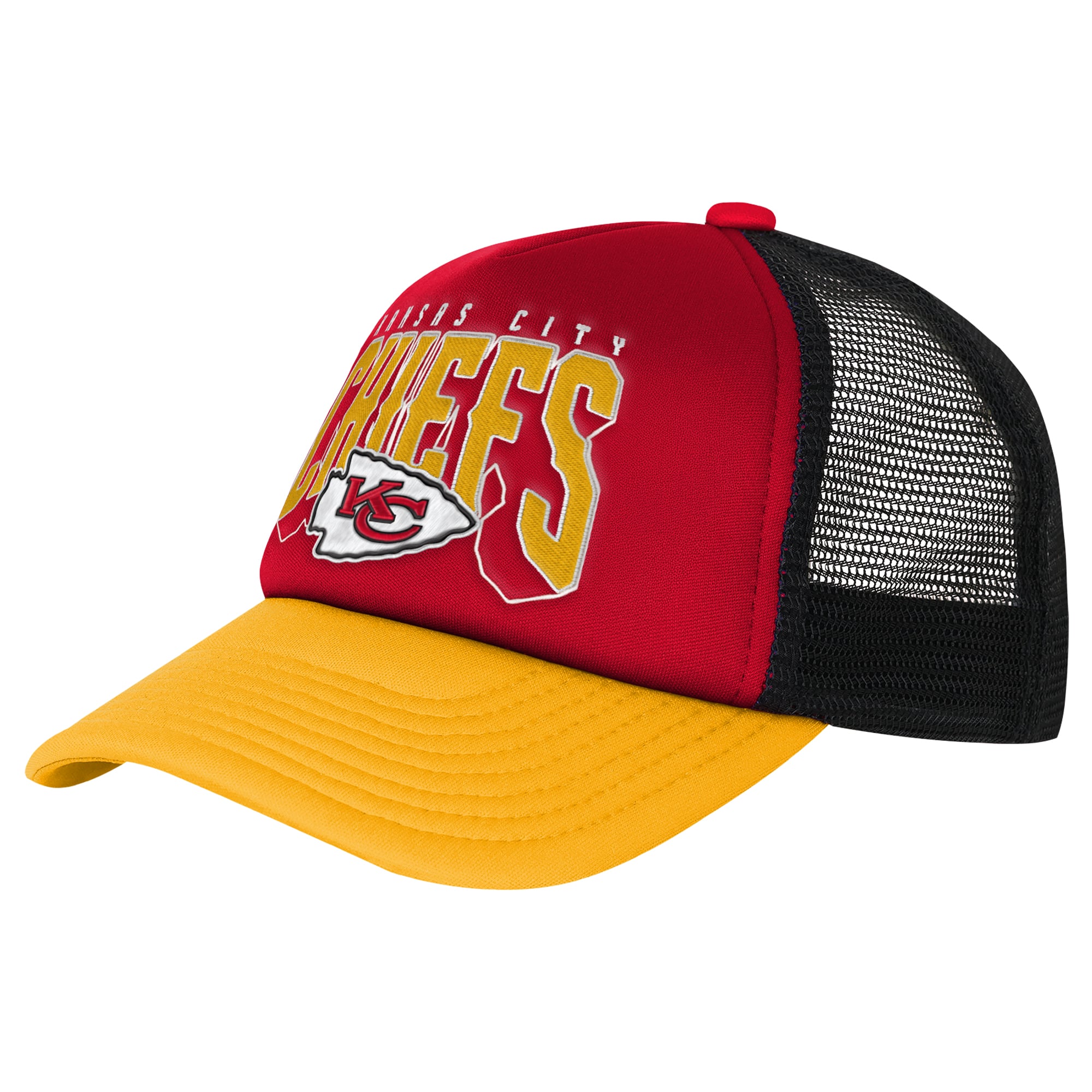 Youth Outerstuff Red/Gold Kansas City Chiefs Handoff Foam Adjustable Trucker Hat